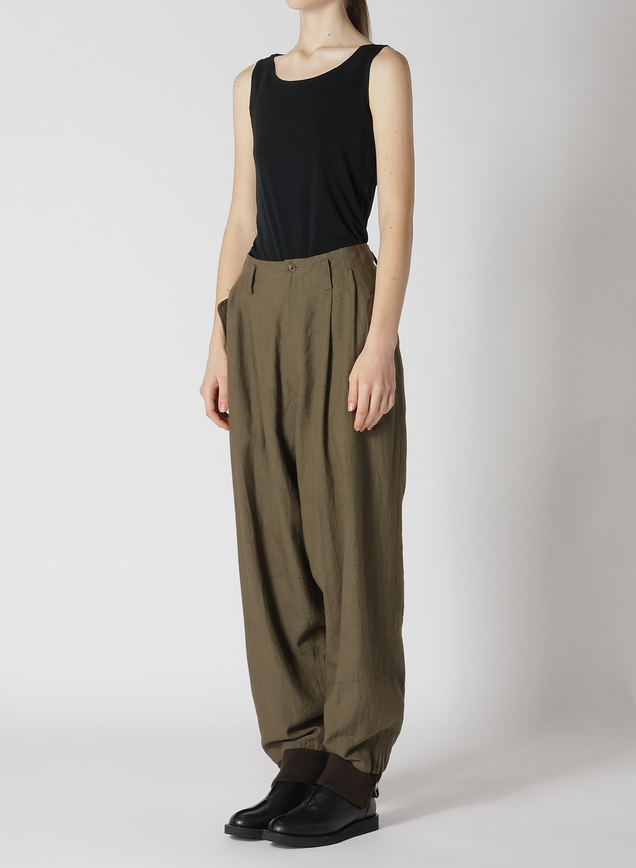 TWILL GARMENT WASH RIB SLEEVE PANTS