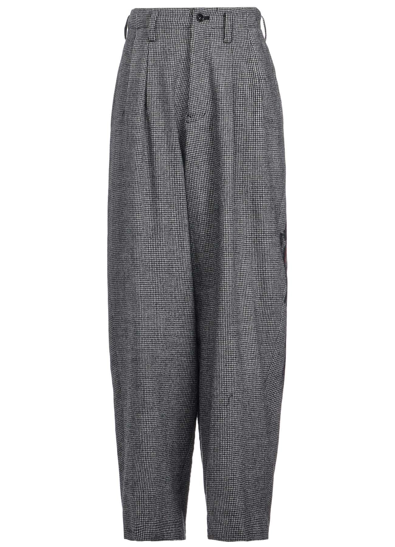 WOOL FLANNEL HOUNDSTOOTH FEMALE PT DOUBLE TUCK WIDE PANTS