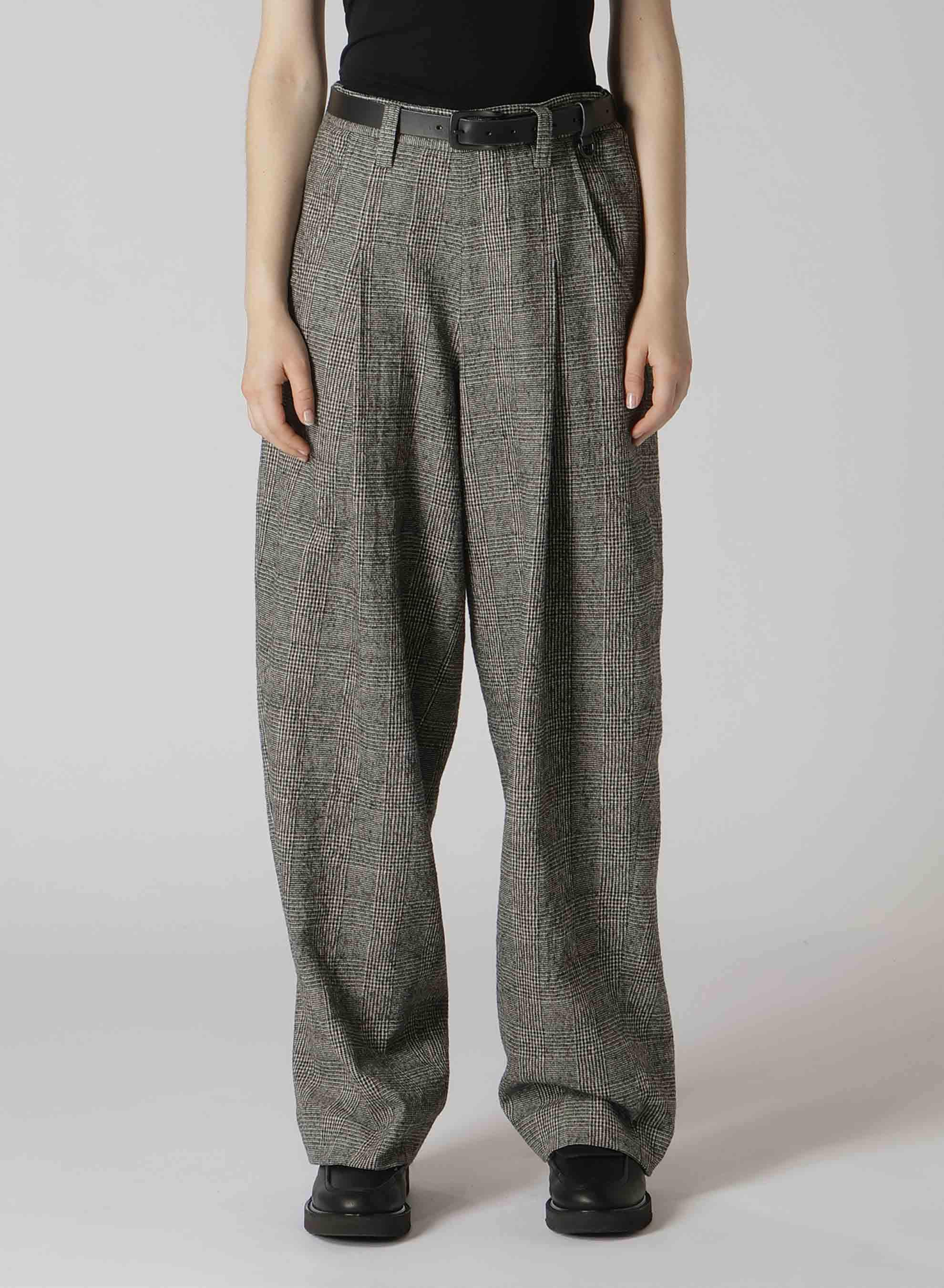 COTTON WOOL GLEN CHECK SIDE OPEN PANTS