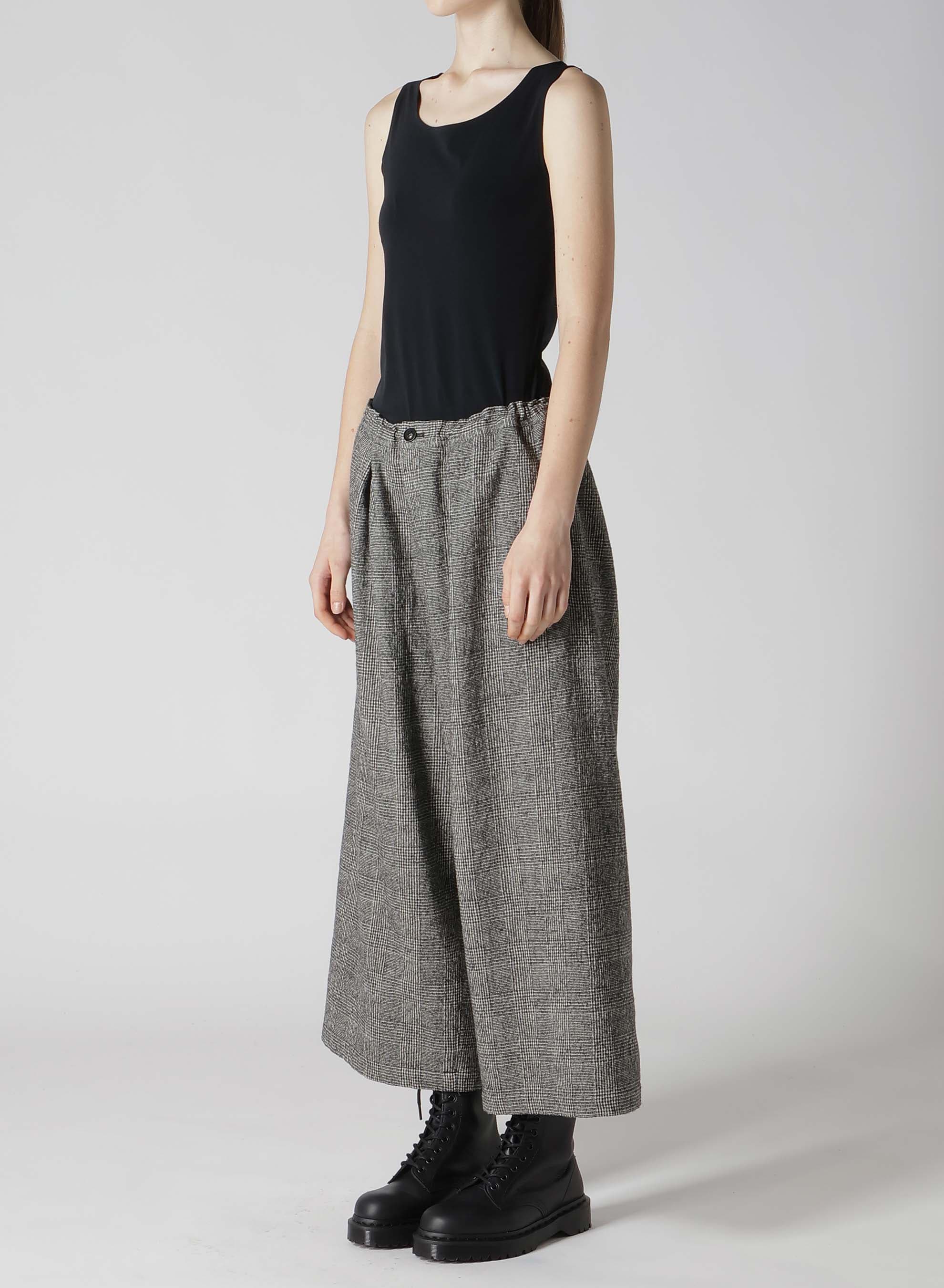 COTTON WOOL GLEN CHECK FRONT TUCK WIDE PANTS