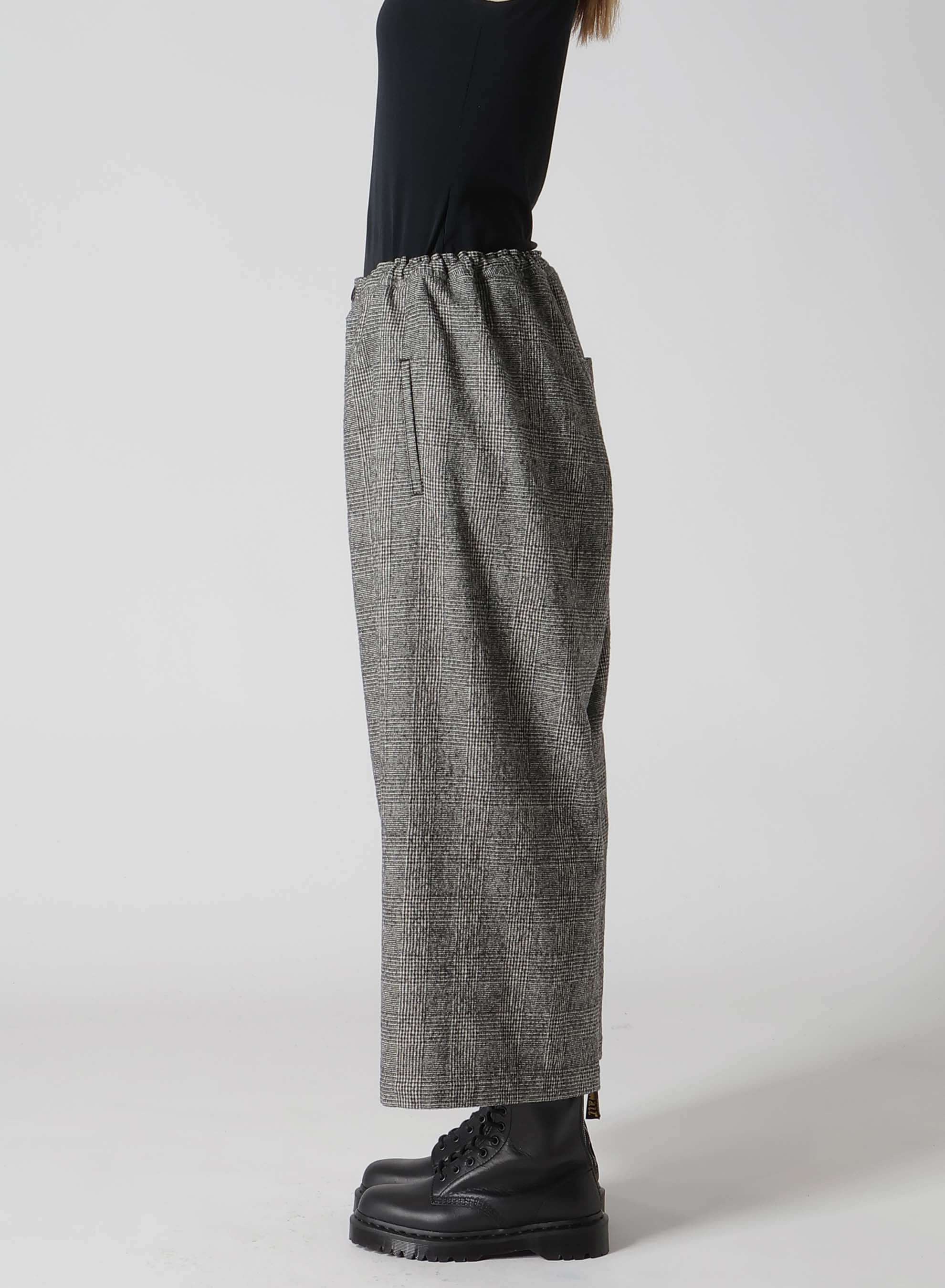 COTTON WOOL GLEN CHECK FRONT TUCK WIDE PANTS