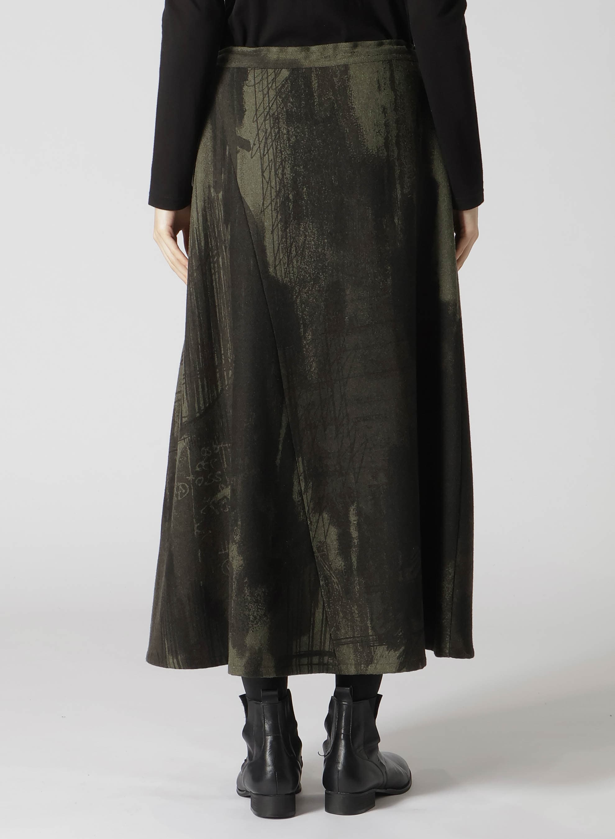 WOOL FLANNEL LOGO SCRIBBLE PT ASYMMETRIC FLARE SKIRT