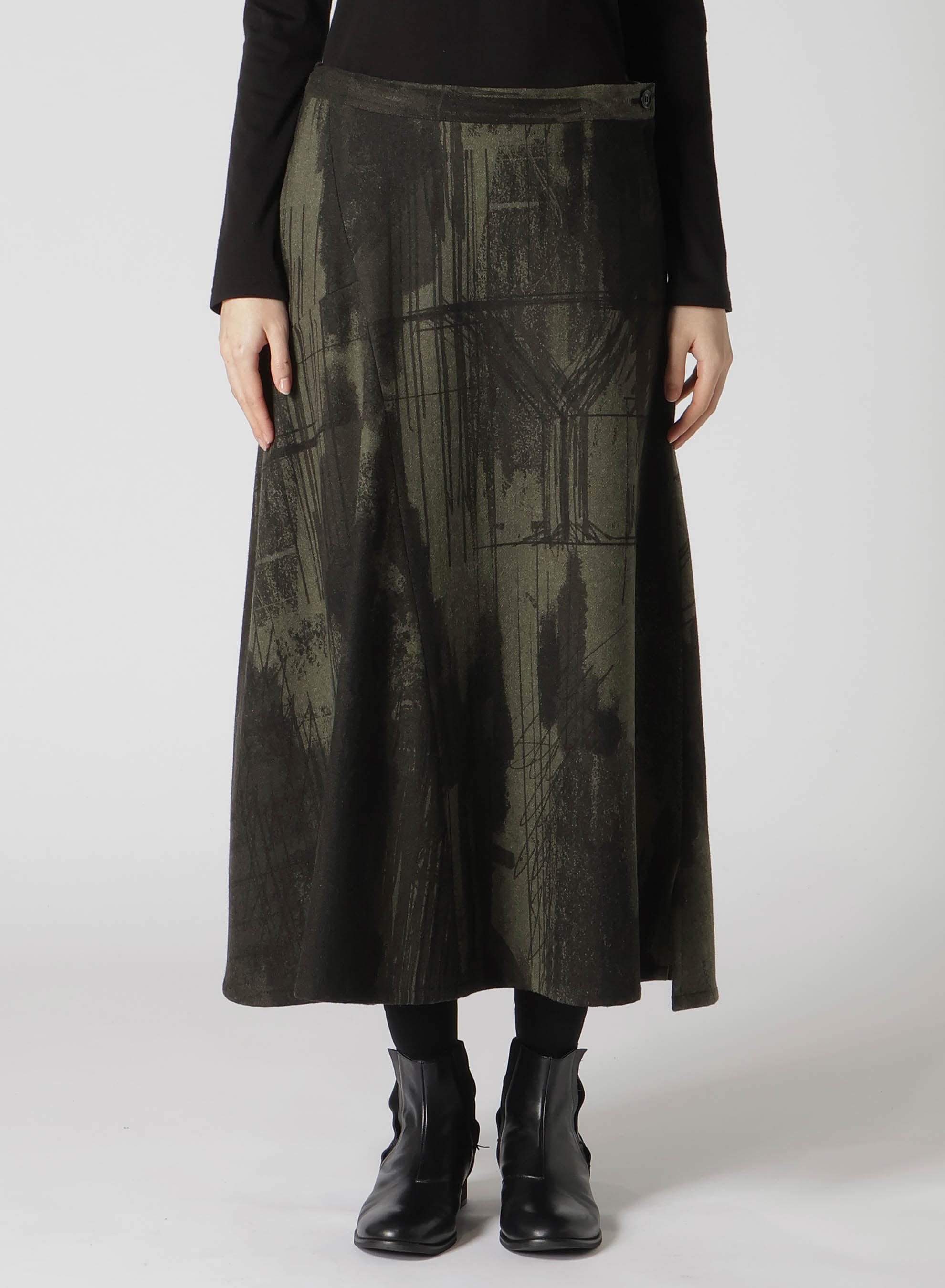 WOOL FLANNEL LOGO SCRIBBLE PT ASYMMETRIC FLARE SKIRT