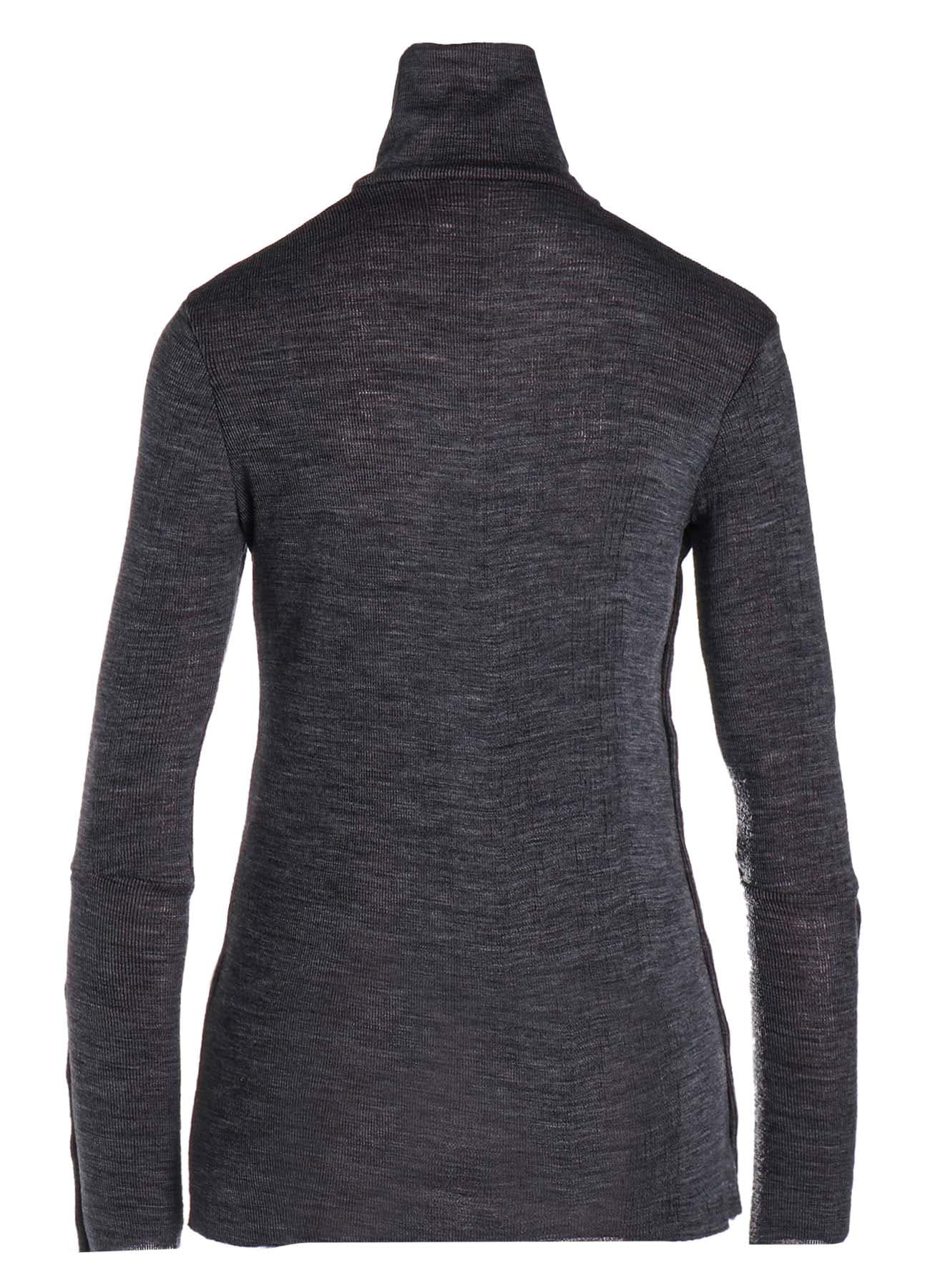 REVERSED RIB SIDE BUTTON HIGH NECK LONG SLEEVE T