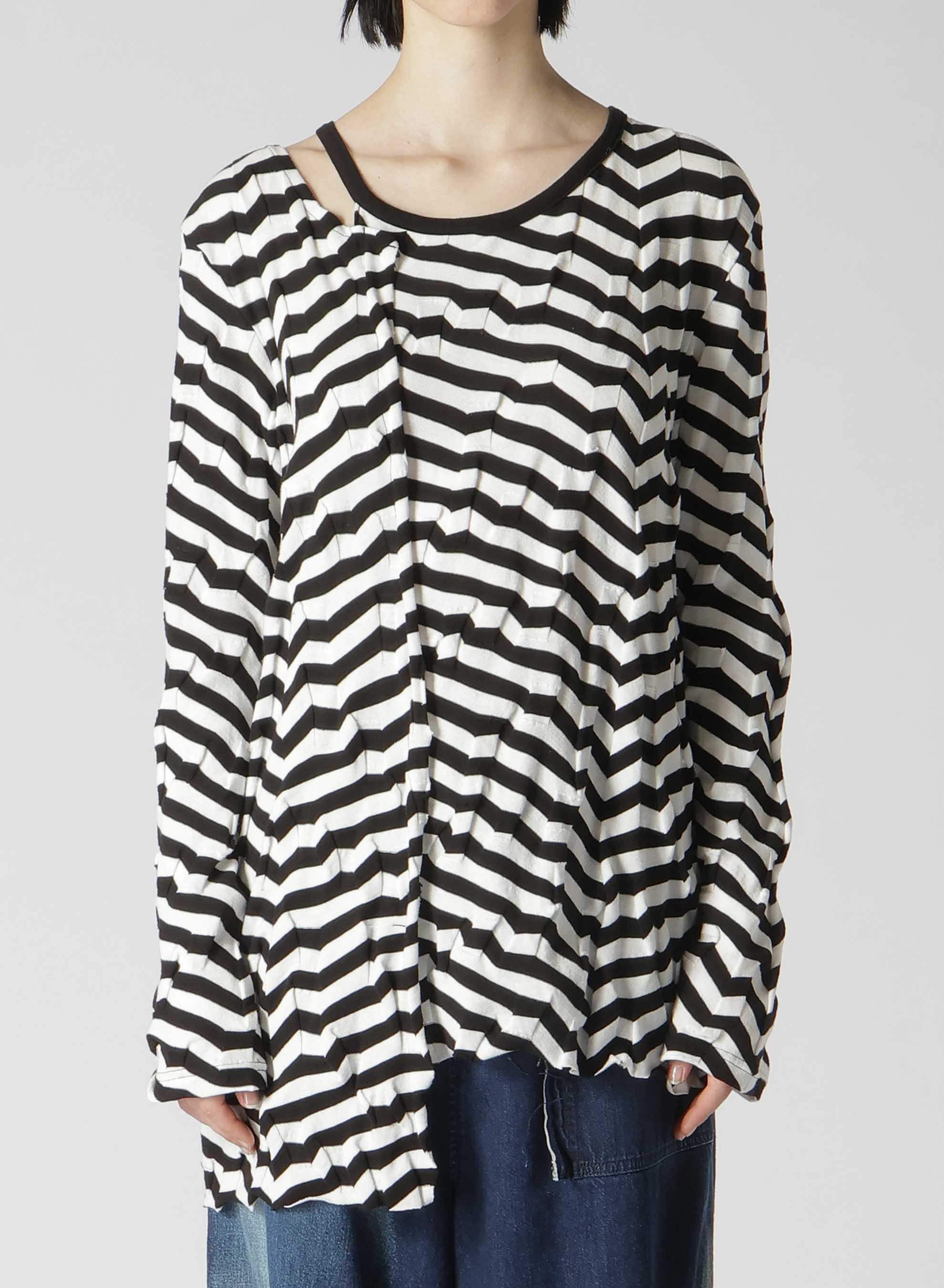 GEOMETRY LINKS STITCH STRIPED ASYMMETRIC LONG SLEEVE T A