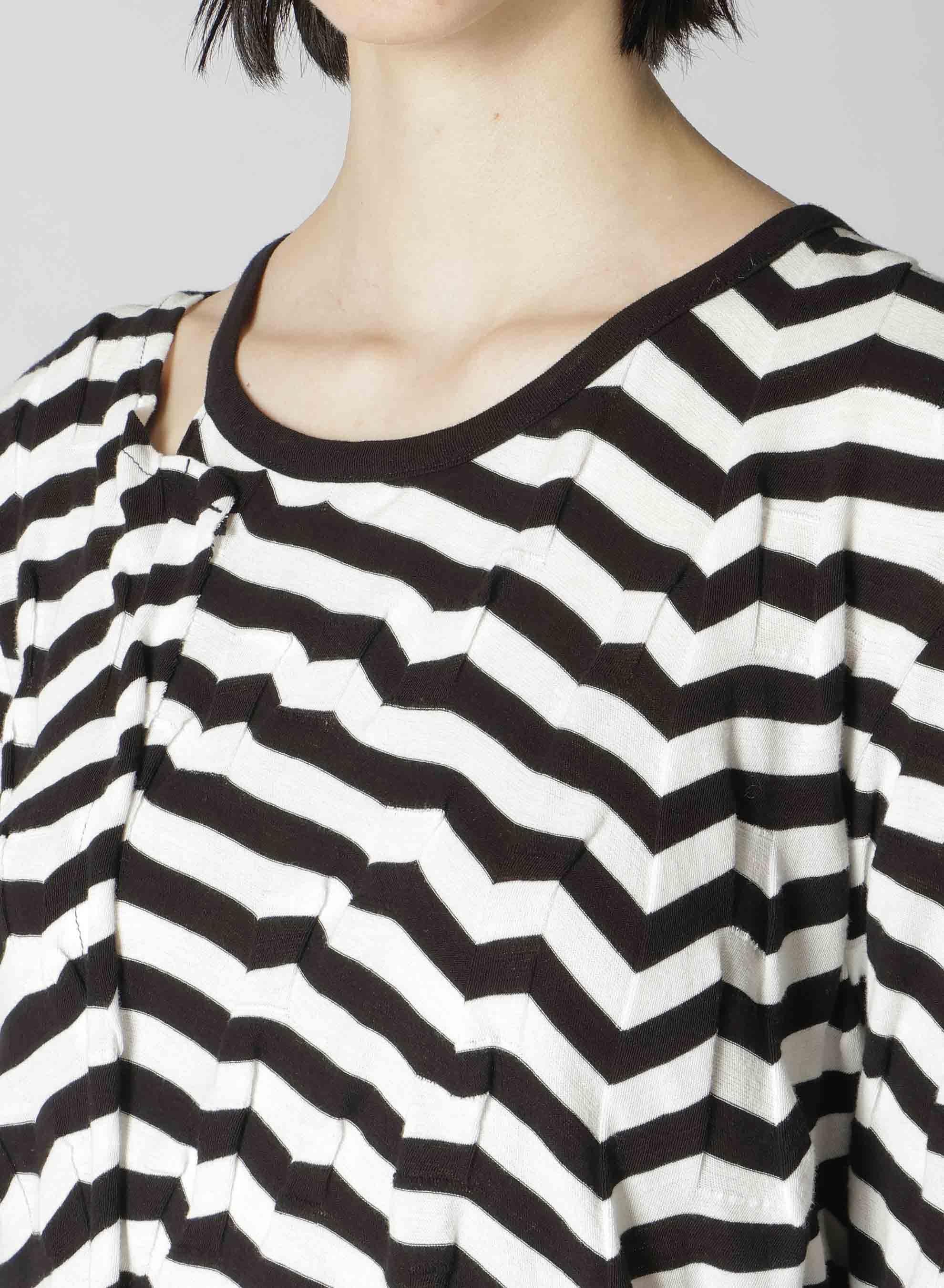 GEOMETRY LINKS STITCH STRIPED ASYMMETRIC LONG SLEEVE T A