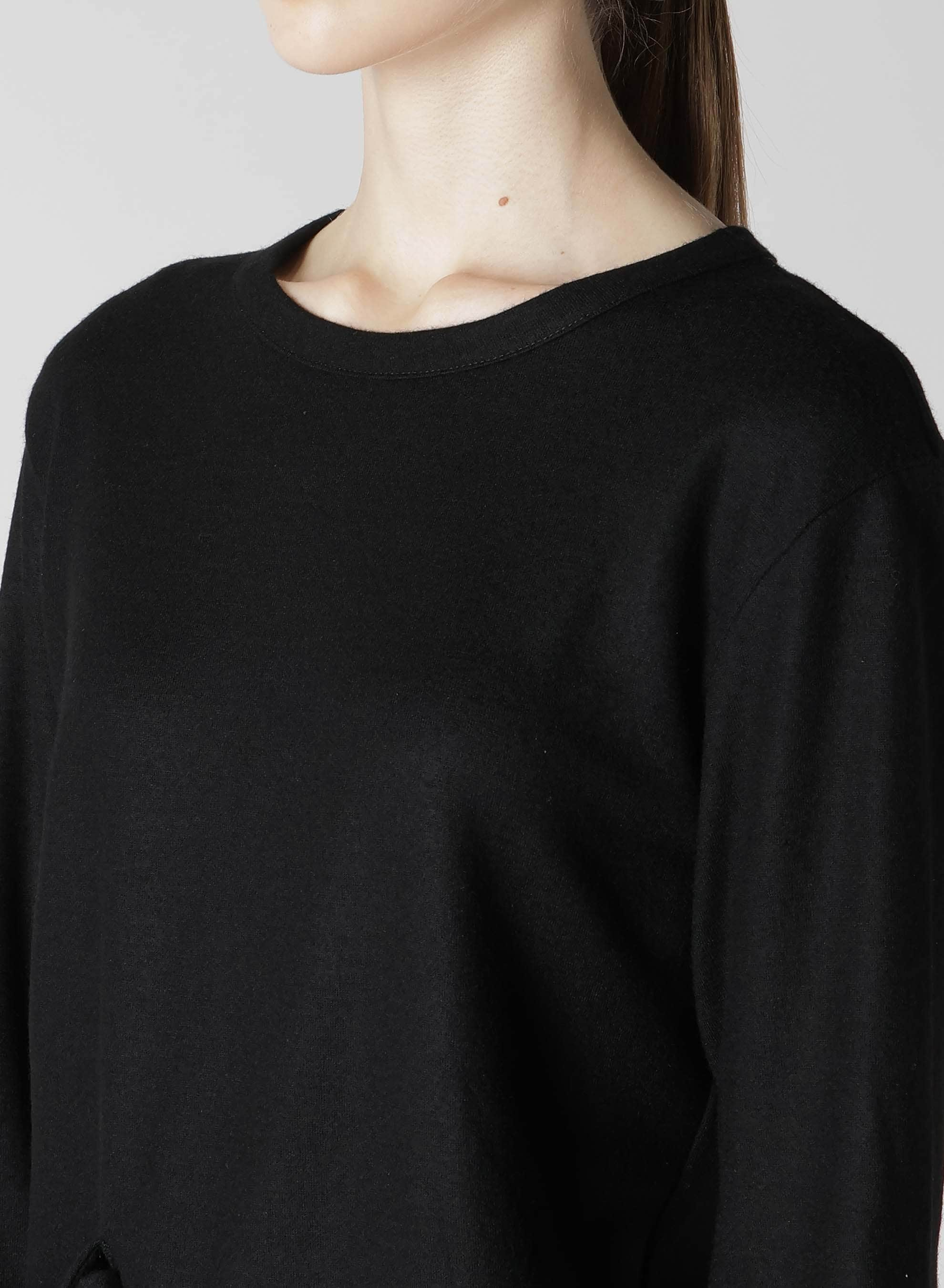 WOOL JERSEY CREW NECK PULLOVER WITH POCKET