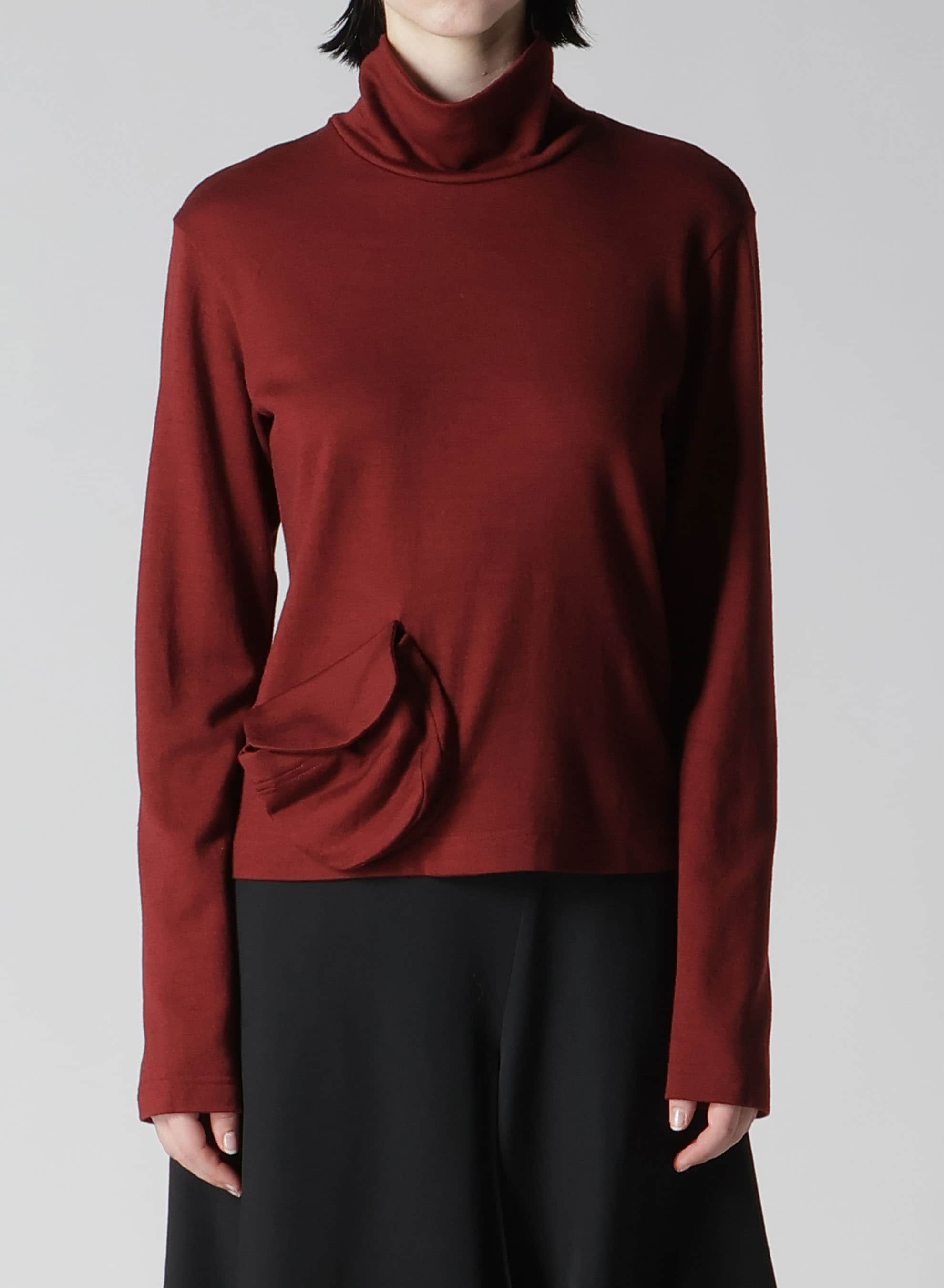 WOOL JERSEY HIGH NECK PULLOVER WITH POCKET