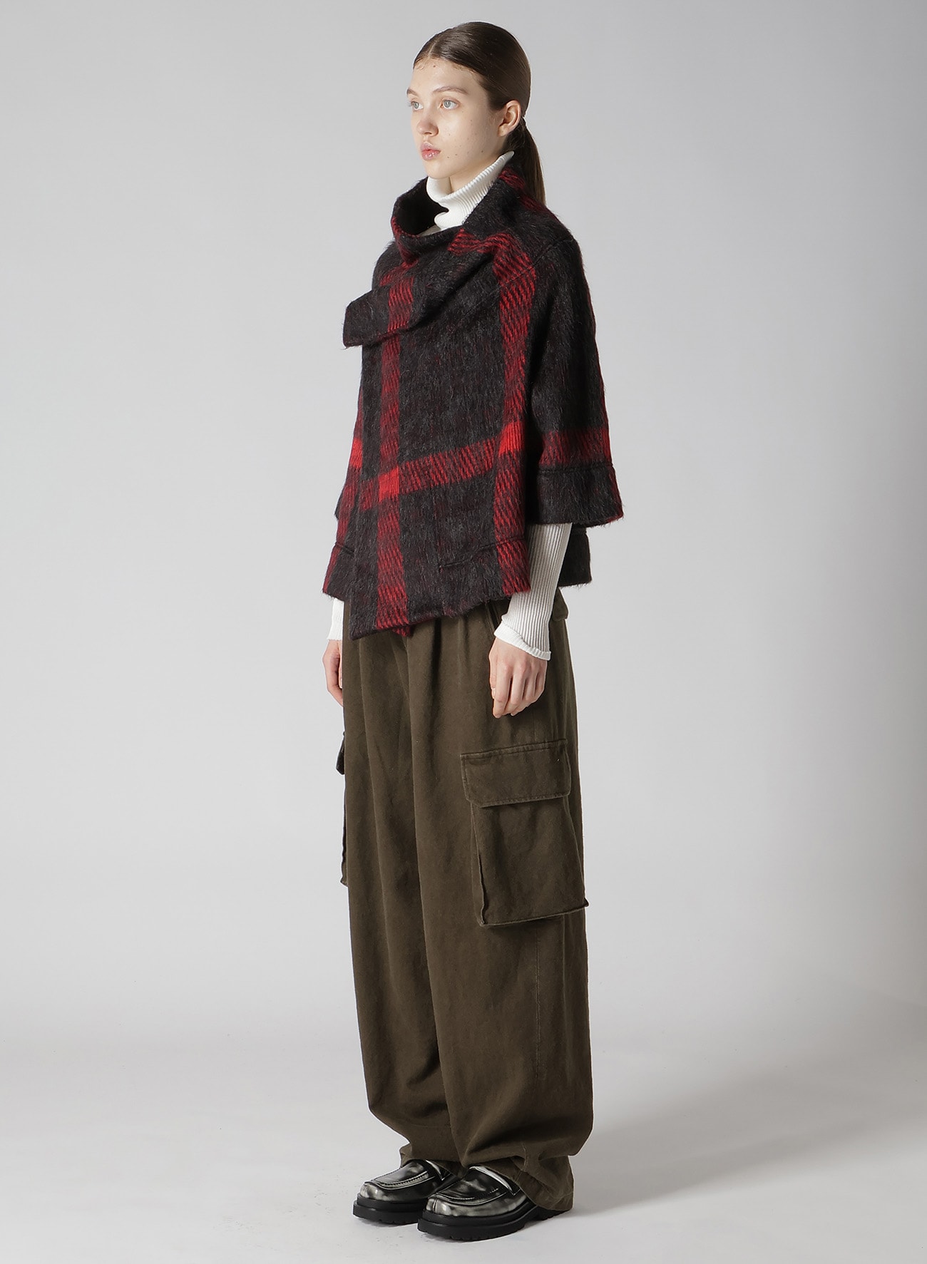 【9/13 12:00 Release】PLAID GAUZE WJQ 3/4 SLEEVE RAG CARDIGAN