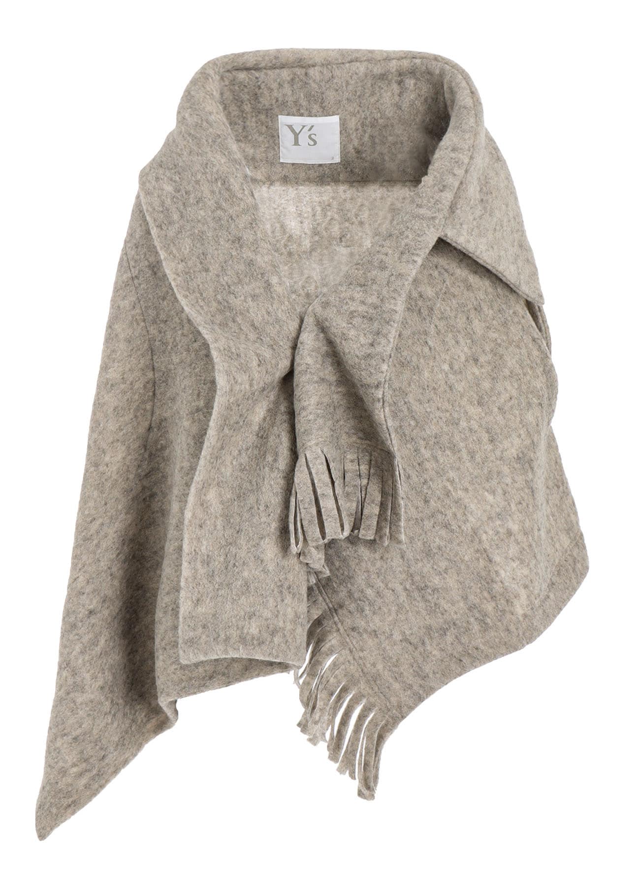 W/Pe SLIVER FLEECE FRINGE WRAP T