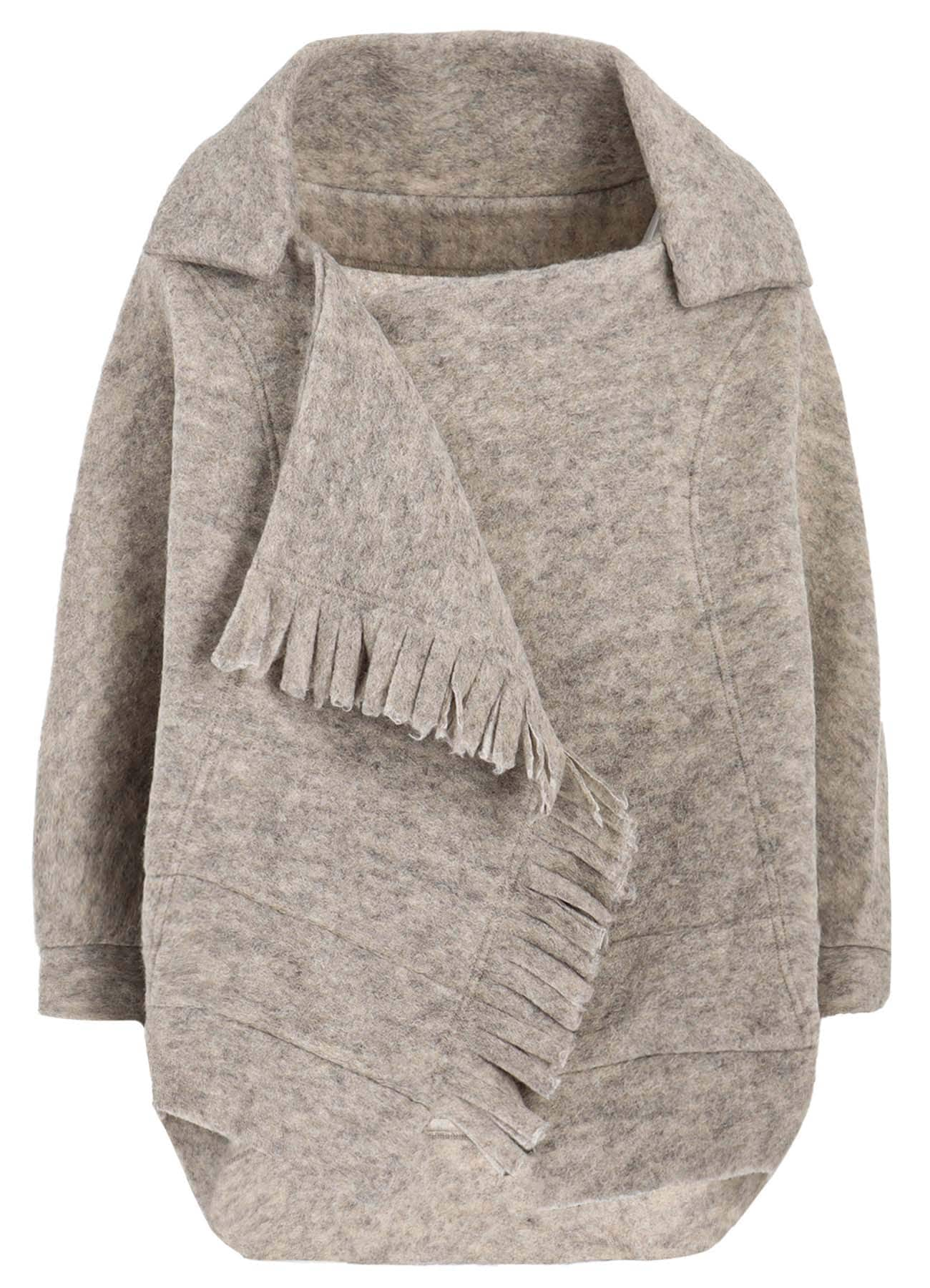 W/Pe SLIVER FLEECE FRINGE SHORT LENGTH CARDIGAN