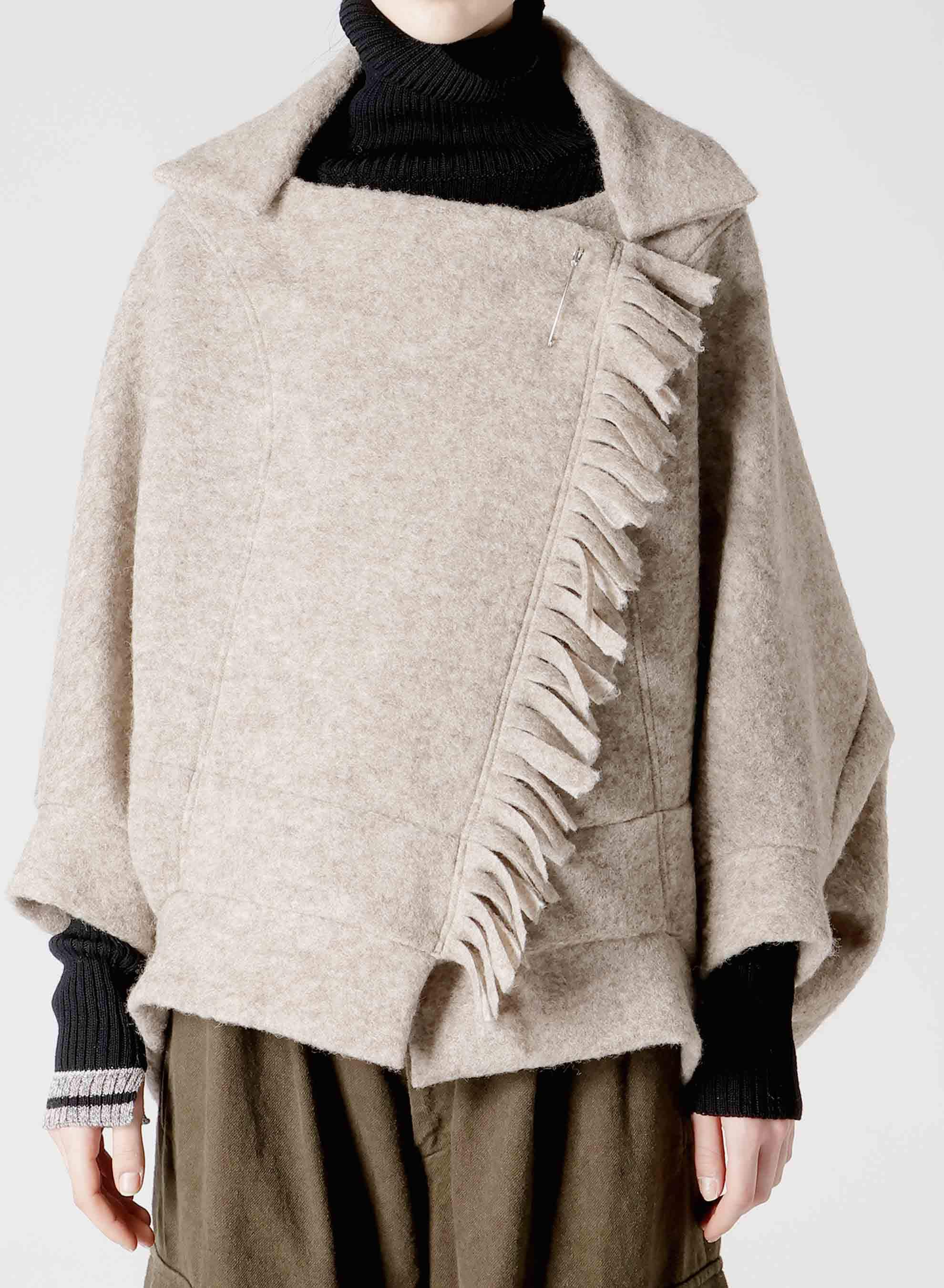 W/Pe SLIVER FLEECE FRINGE SHORT LENGTH CARDIGAN