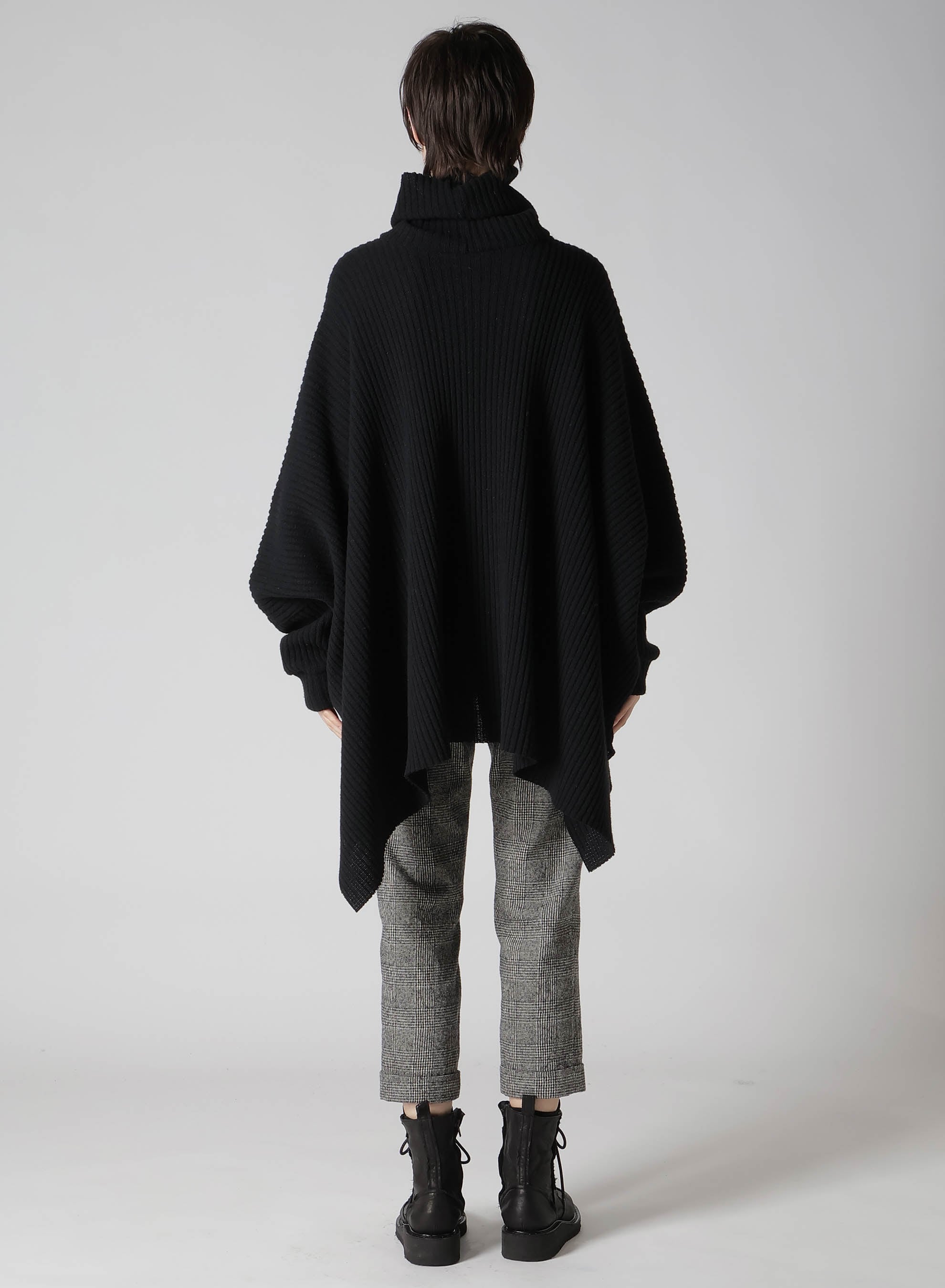 RIBBED HIGH NECK PONCHO WITH SLEEVE