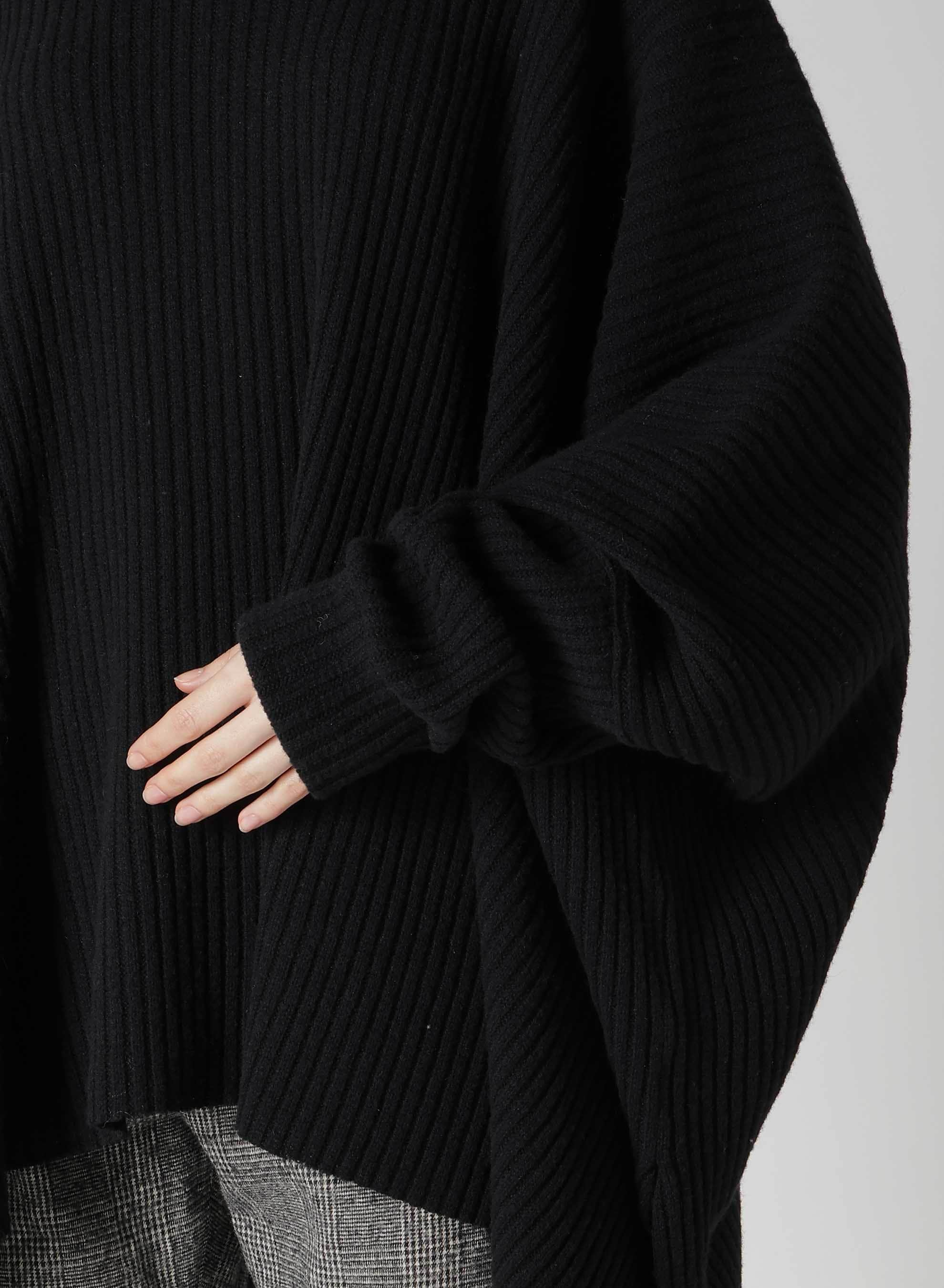 RIBBED HIGH NECK PONCHO WITH SLEEVE