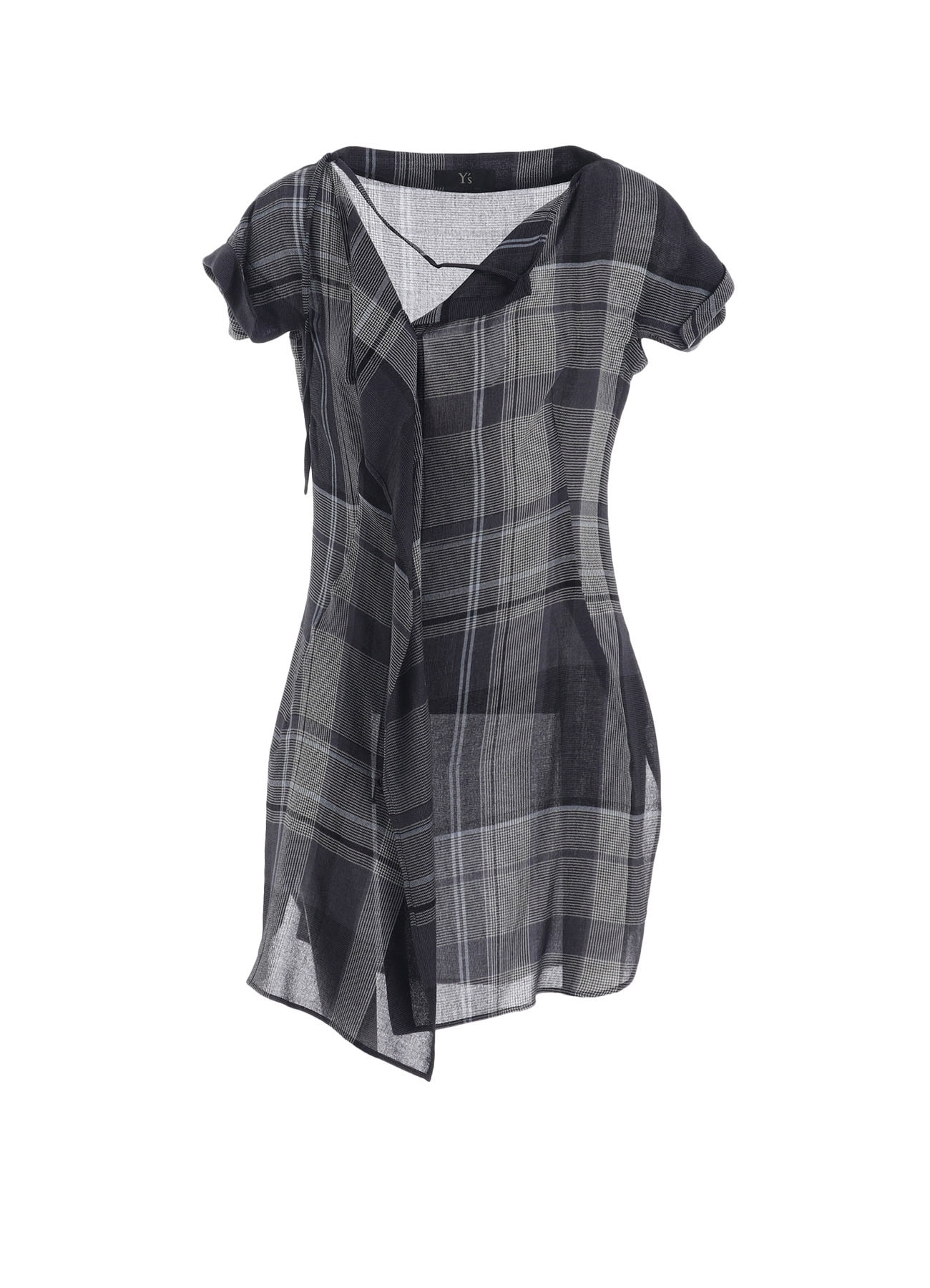 【4/18 12:00 Release】GAUZE PLAID RIGHT SIDE DRAPE BLOUSE