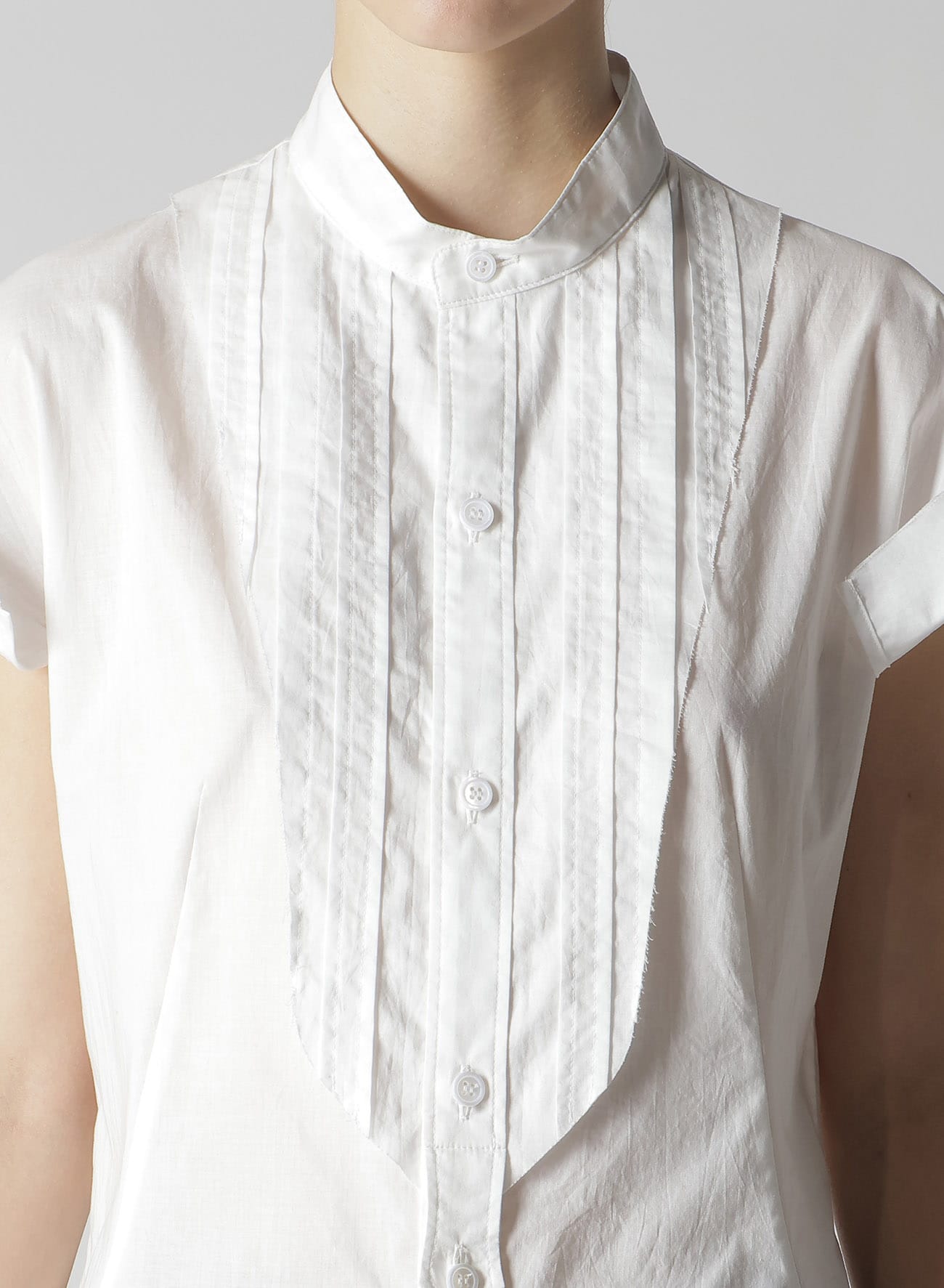 COTTON/LAWN STAND COLLAR SHIRT