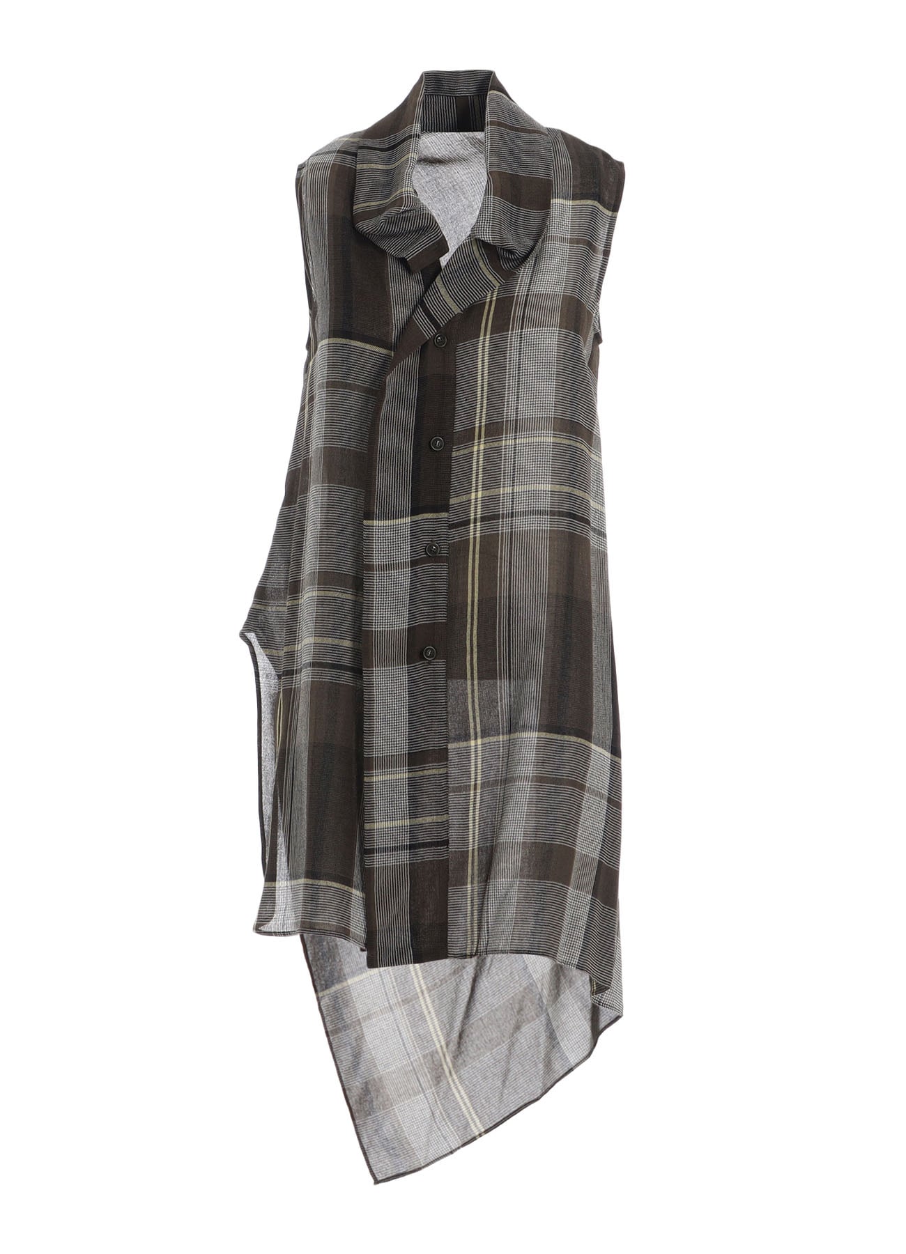 GAUZE PLAID TIE STYLE SLEEVELESS BLOUSE