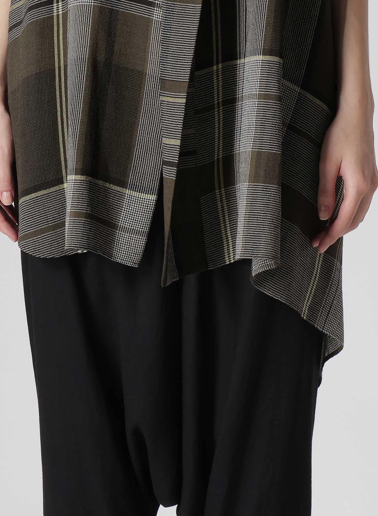 GAUZE PLAID TIE STYLE SLEEVELESS BLOUSE