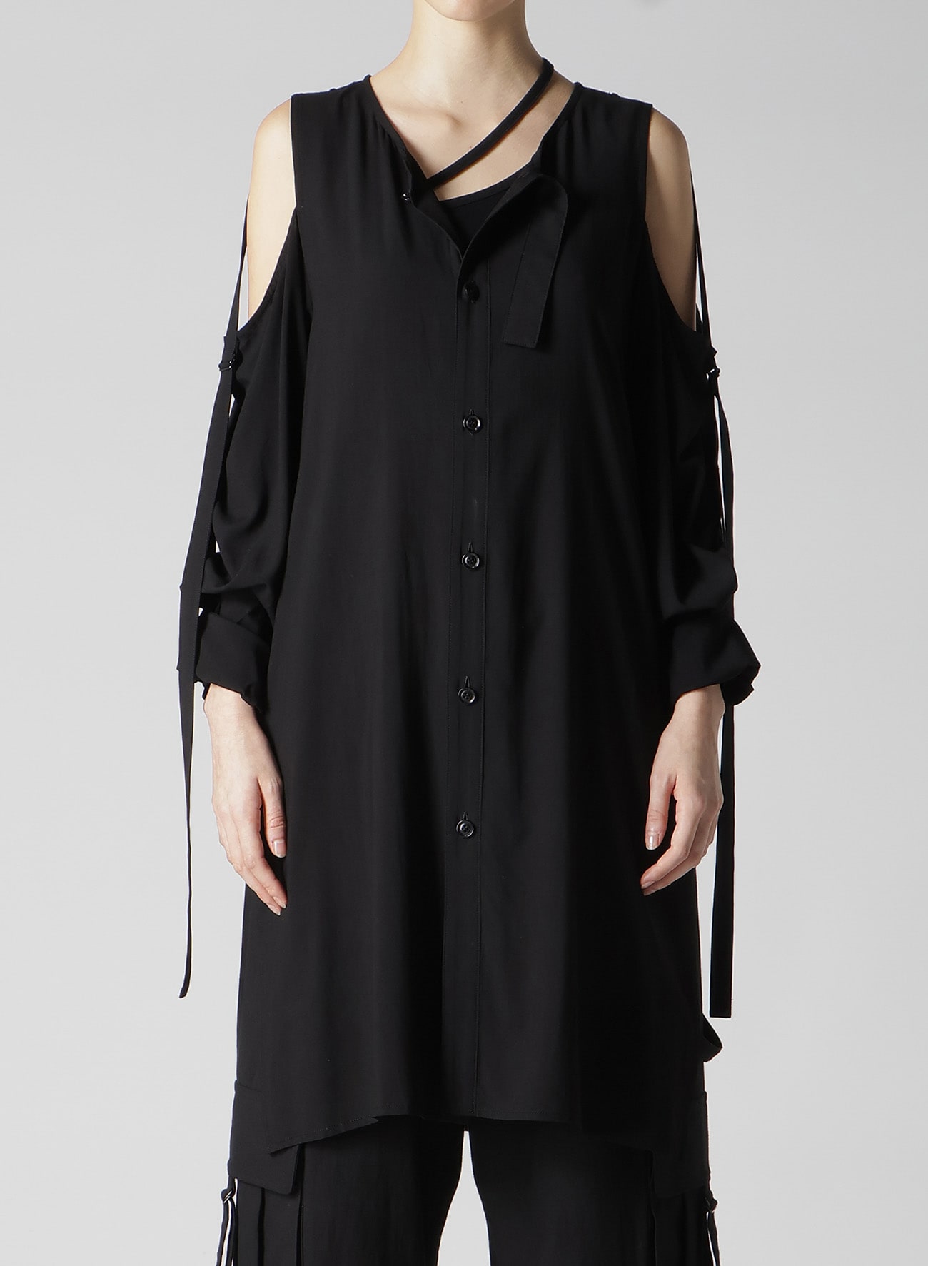 RAYON/CAMBRIC OPEN SHOULDER BLOUSE