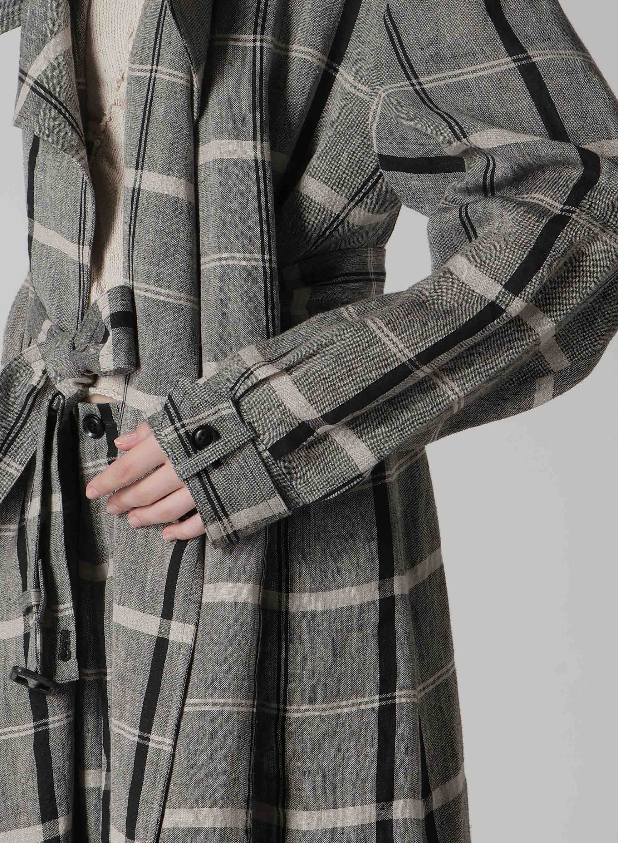 LINEN/NYLON PLAID TRENCH COAT