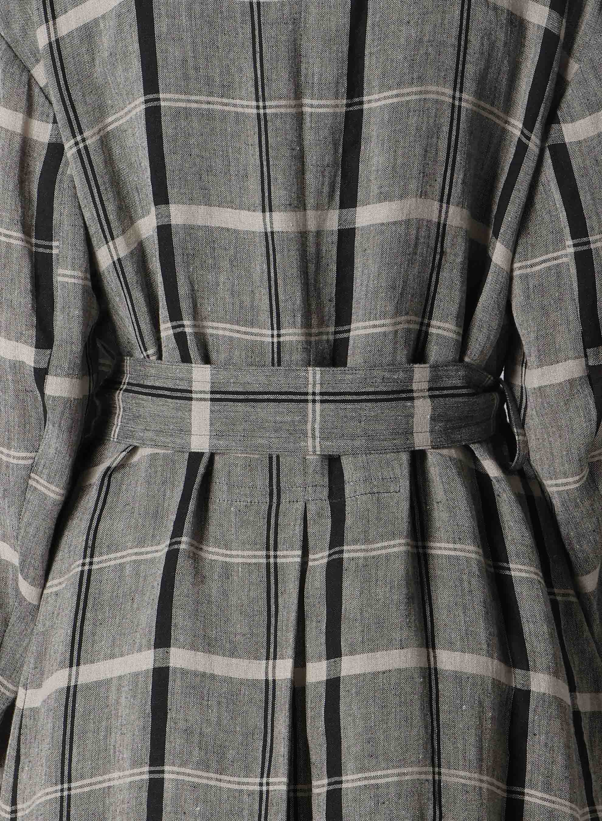 LINEN/NYLON PLAID TRENCH COAT