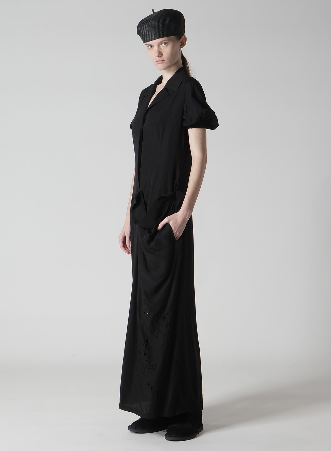 CUPRO/DUNGAREE BALLER LACE LEFT SIDE GATHERED DRESS