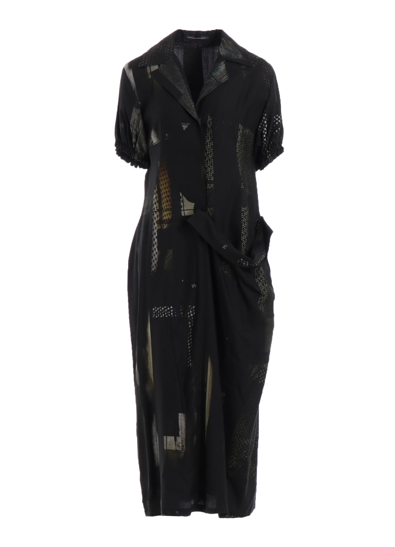 CU/DUNGAREE TWILL DARK NEON PRINT LEFT SIDE GATHERED DRESS