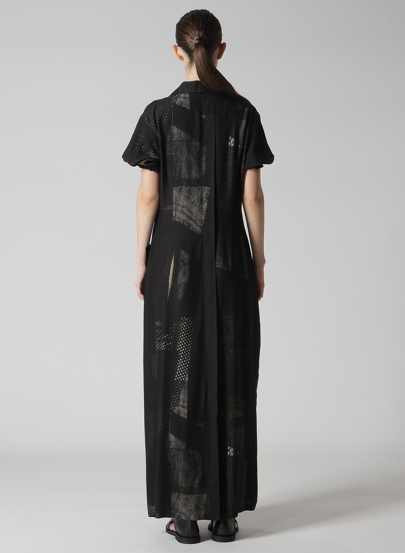 CU/DUNGAREE TWILL DARK NEON PRINT LEFT SIDE GATHERED DRESS