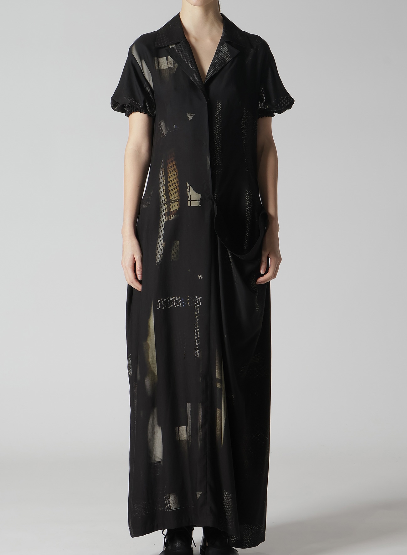 CU/DUNGAREE TWILL DARK NEON PRINT LEFT SIDE GATHERED DRESS