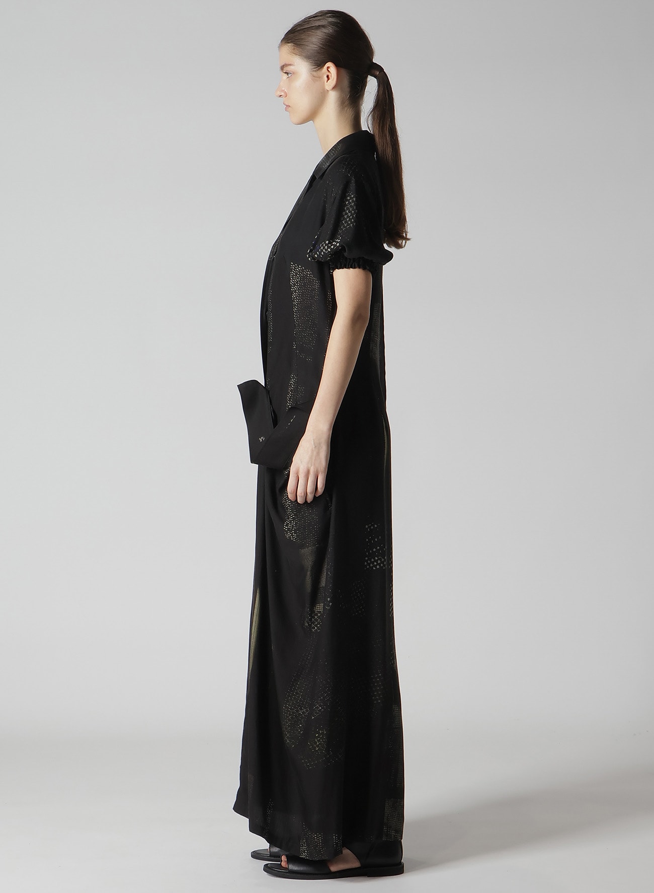 CU/DUNGAREE TWILL DARK NEON PRINT LEFT SIDE GATHERED DRESS