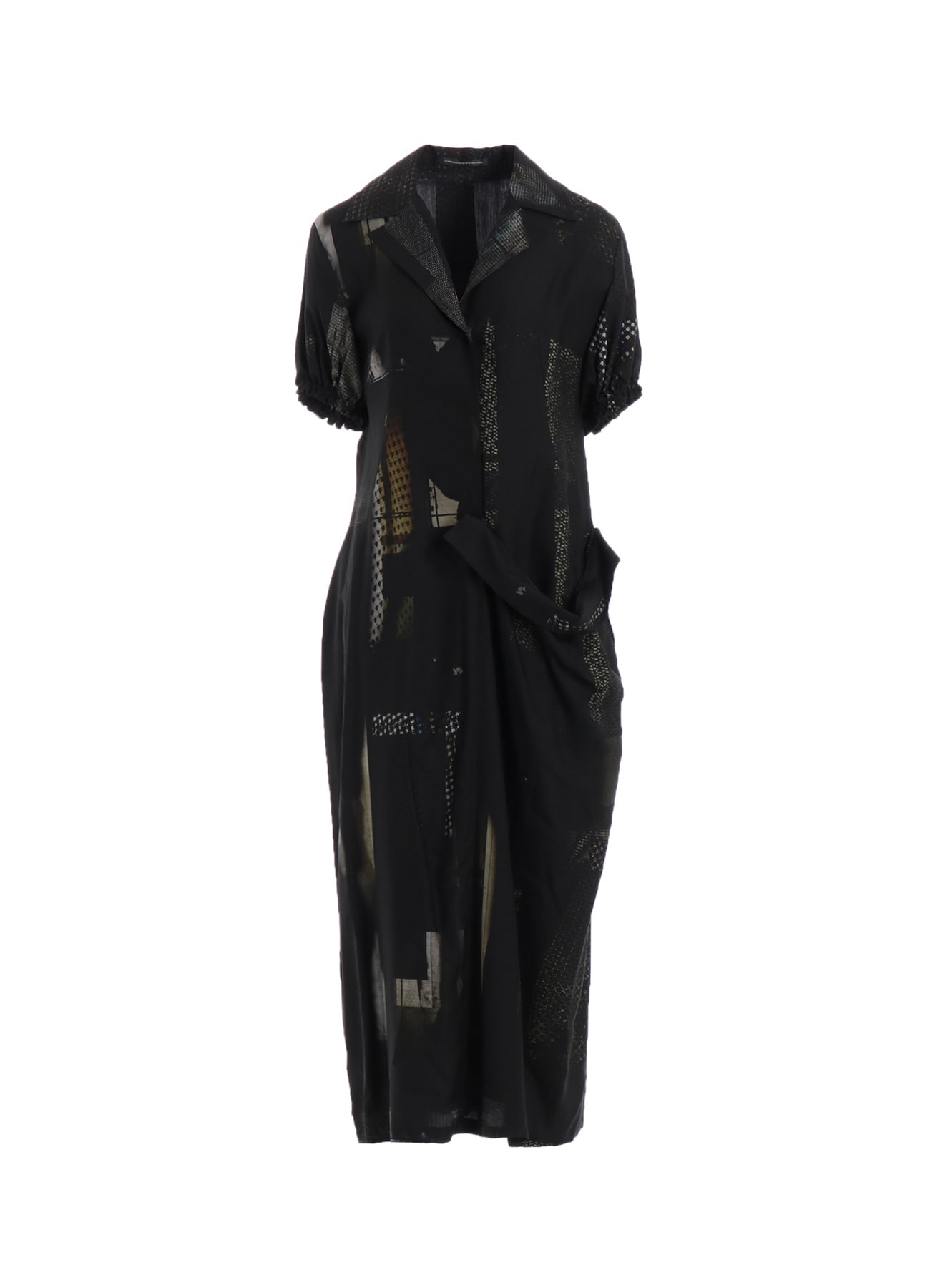 CU/DUNGAREE TWILL DARK NEON PRINT LEFT SIDE GATHERED DRESS
