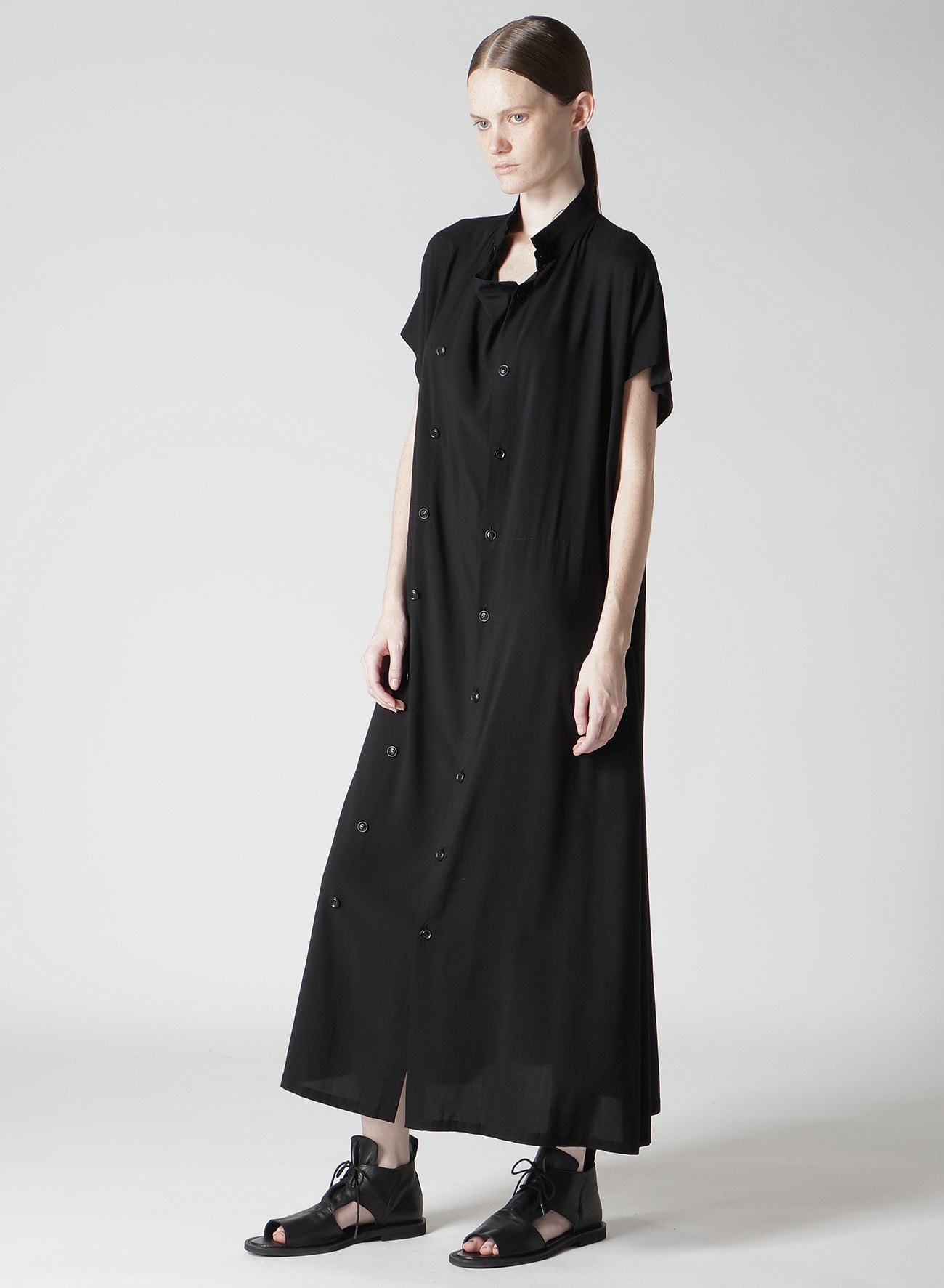 RAYON/CAMBRIC FRENCH SLEEVE SHIRT DRESS