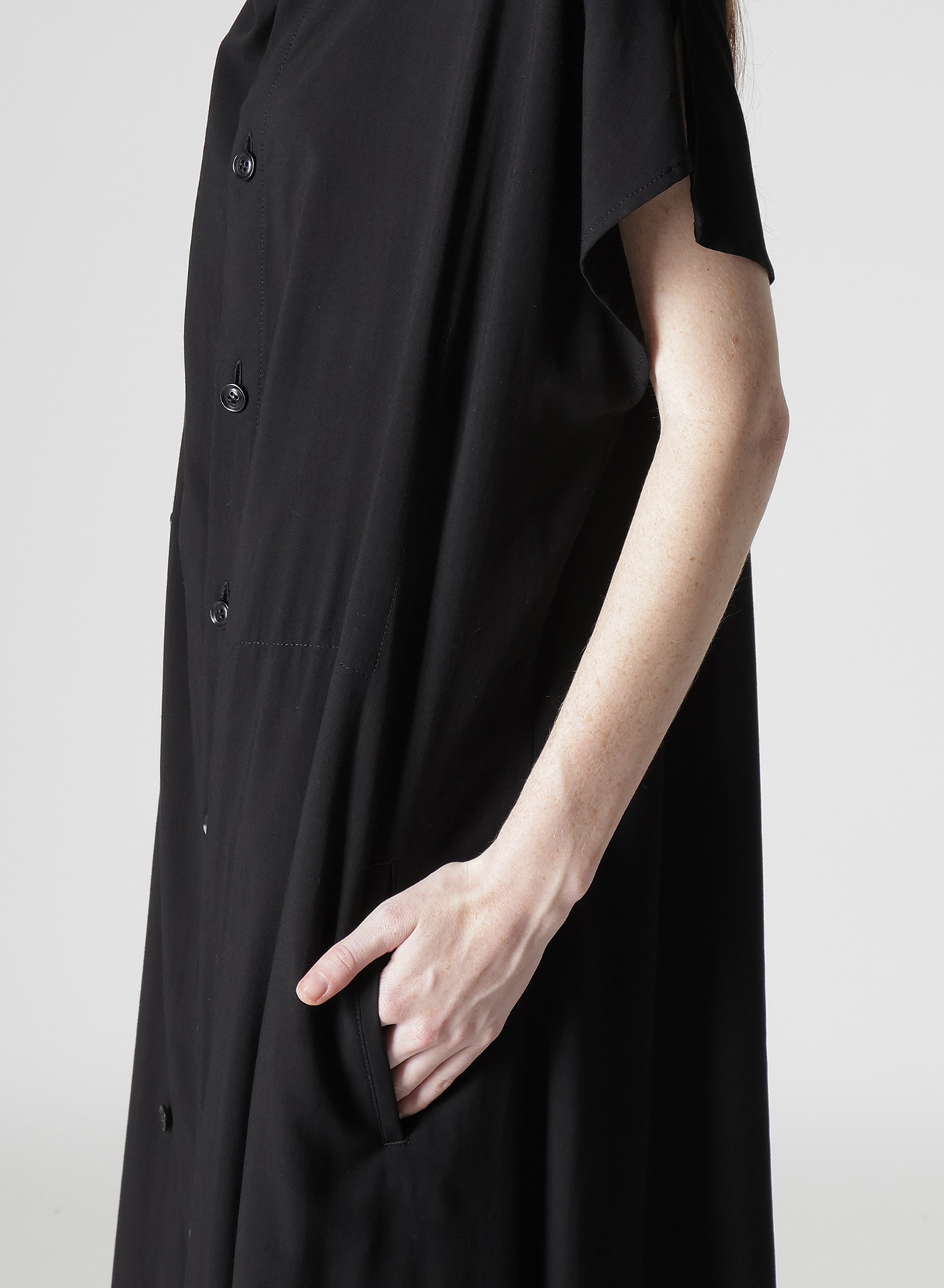 RAYON/CAMBRIC FRENCH SLEEVE SHIRT DRESS