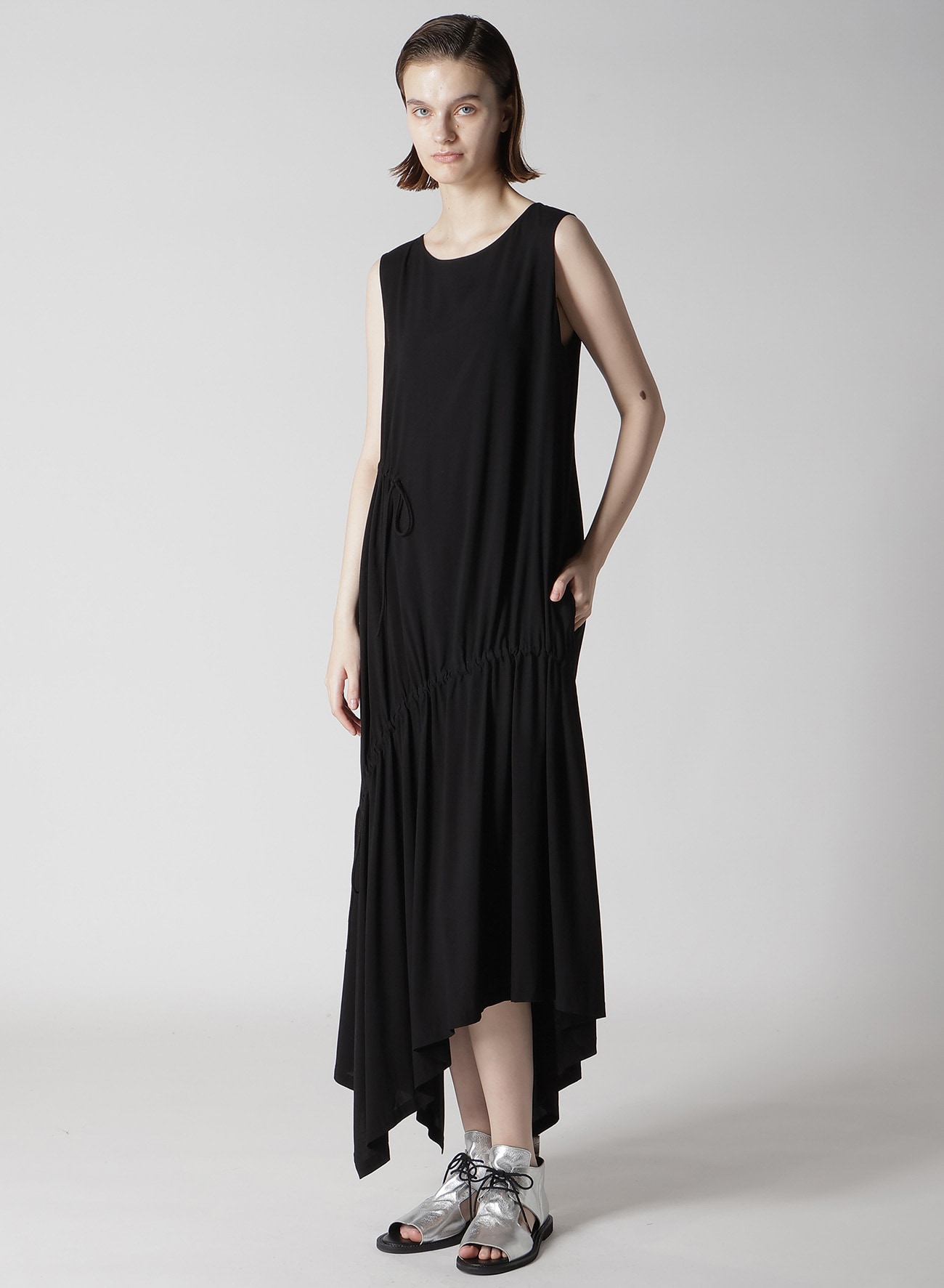 RAYON/CAMBRIC SHIRRING DRESS