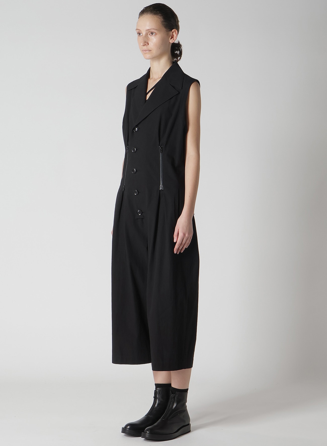 COTTON LINEN DUMP ZIP TUCKED JUMP SUIT