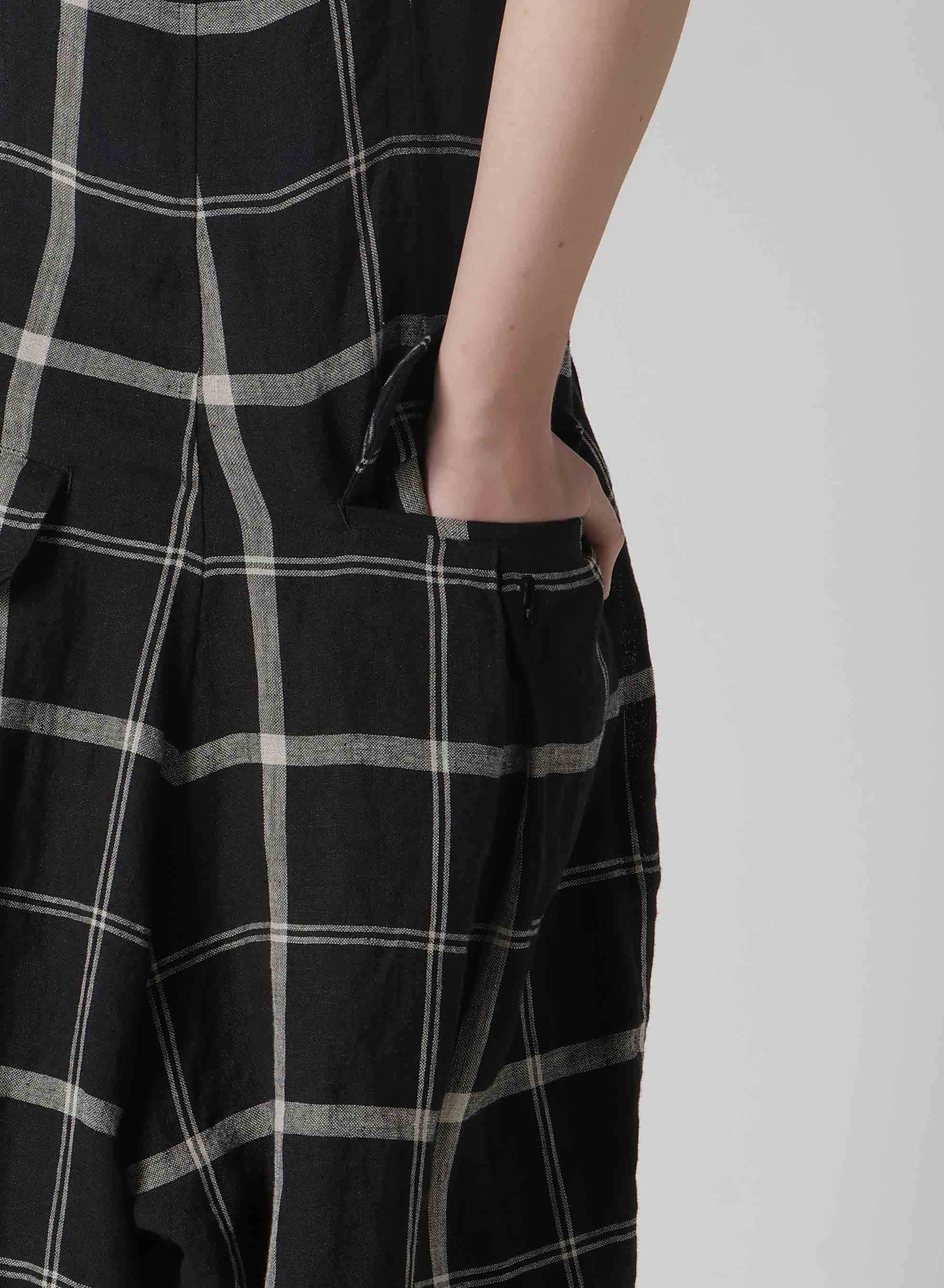 LINEN/NYLON PLAID ZIP TUCKED JUMPER SKIRT