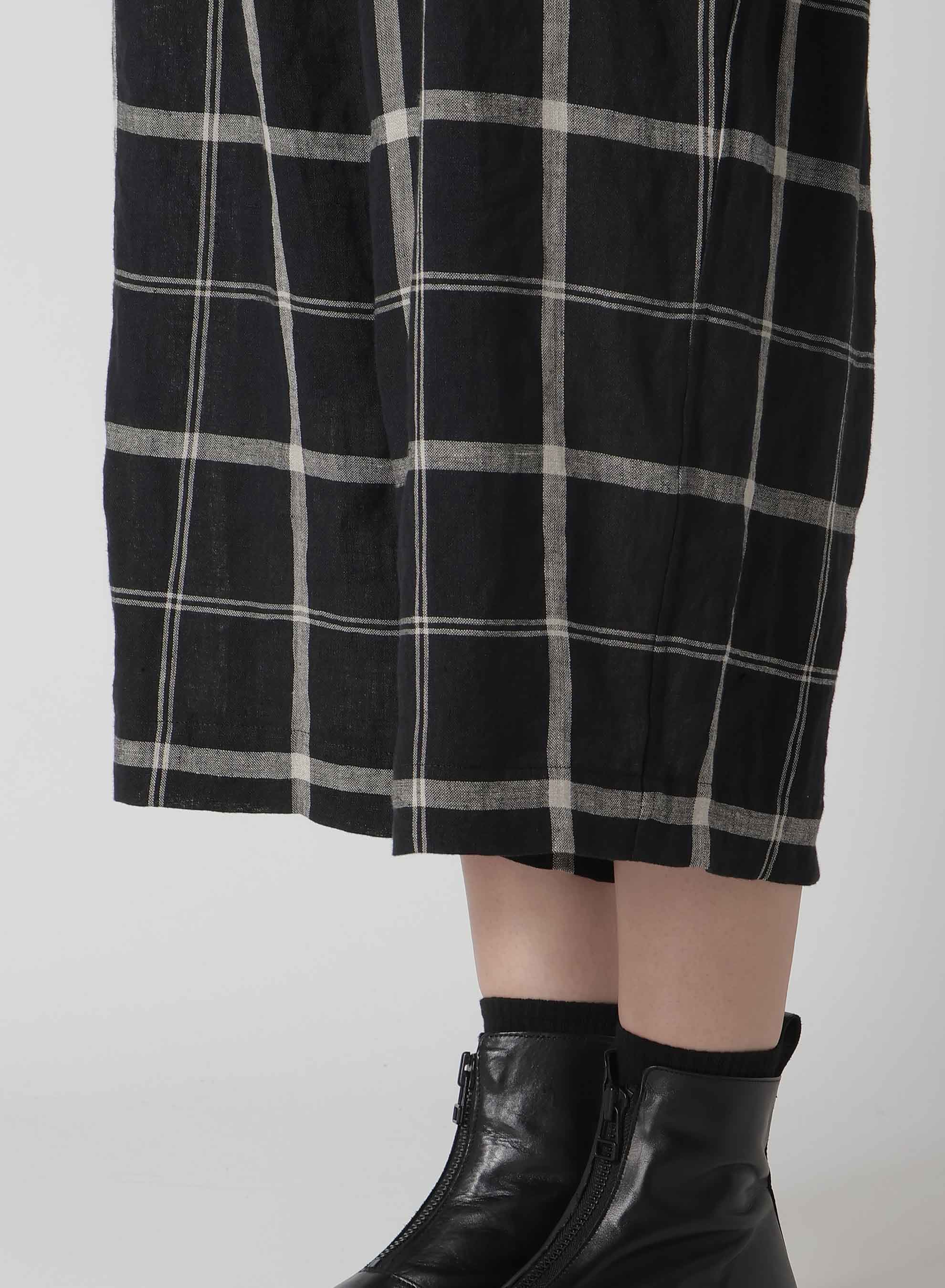 LINEN/NYLON PLAID ZIP TUCKED JUMPER SKIRT