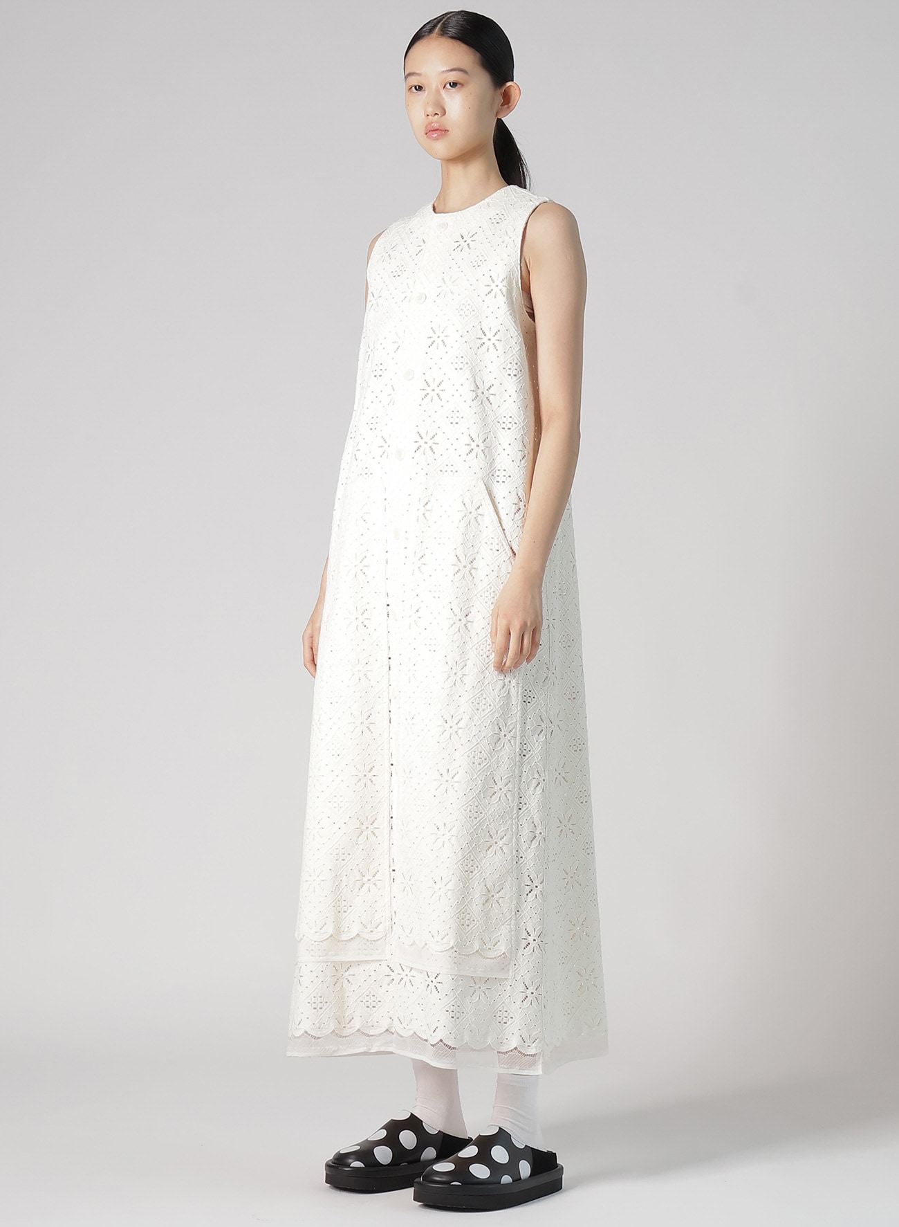 COTTON LACE FRONT OPEN DRESS