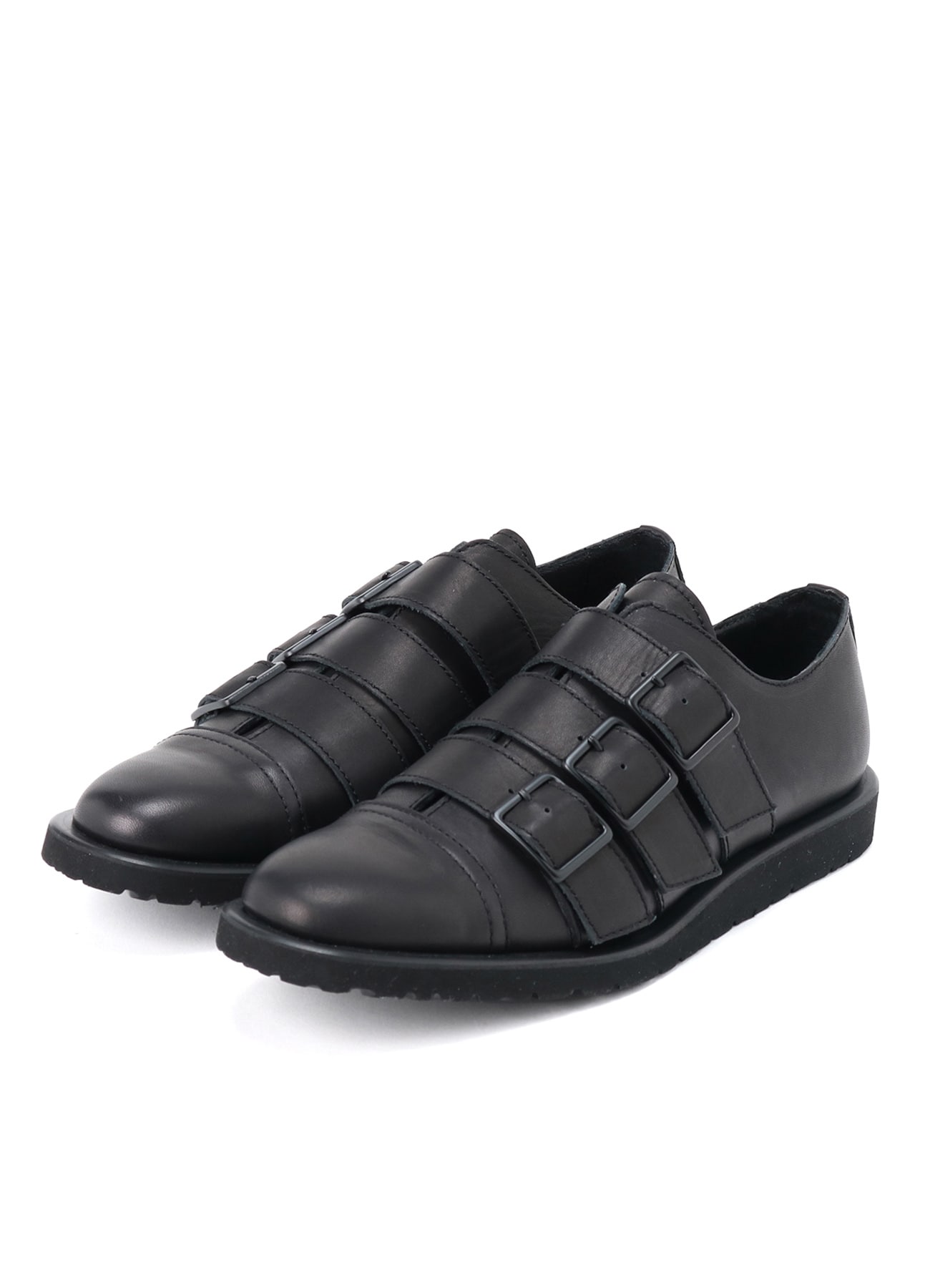 MATTE SMOOTH LEATHER BELTED SHOES