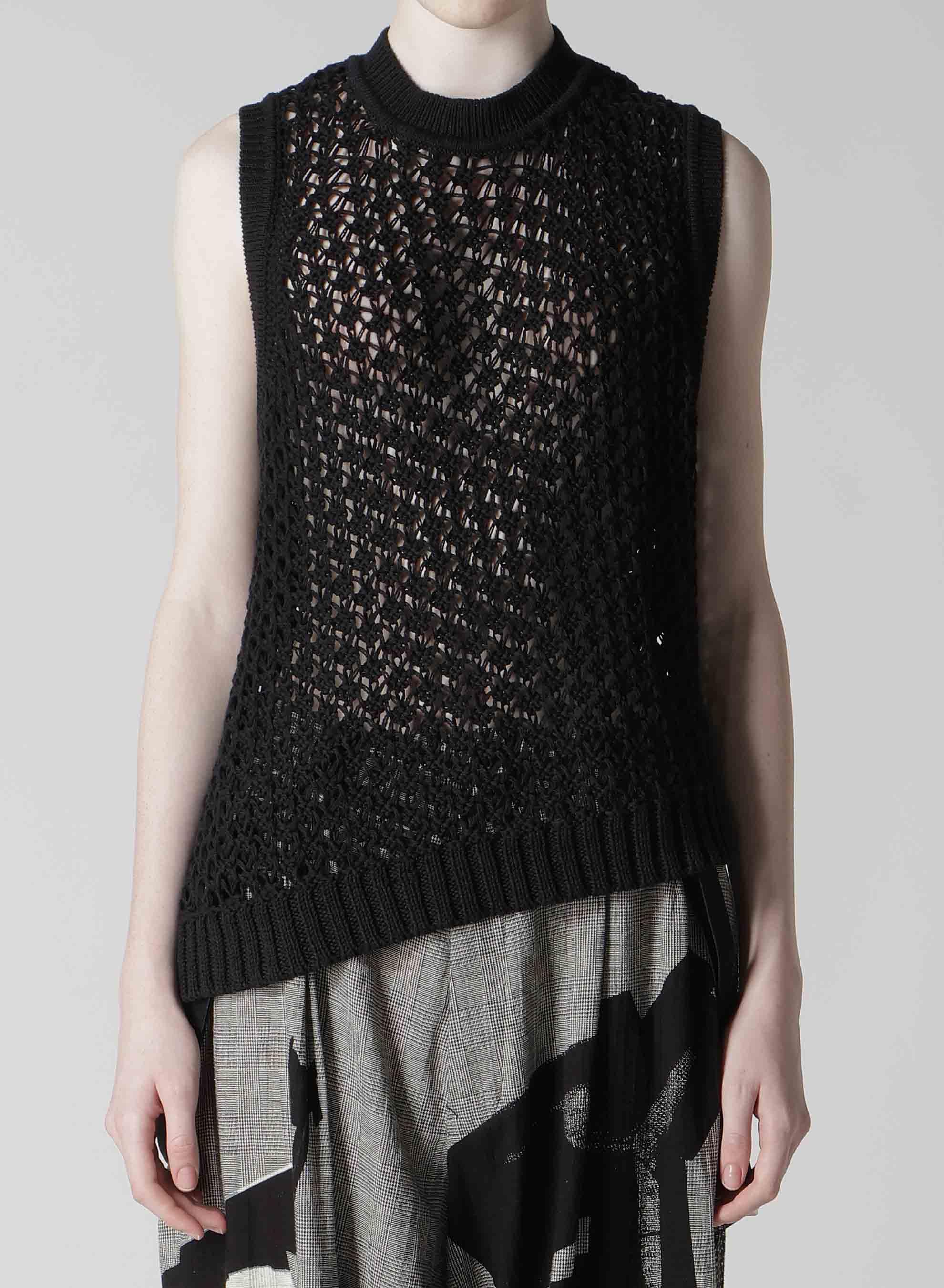 OPENWORK DESIGN DIAGONAL SLEEVELESS PULLOVER