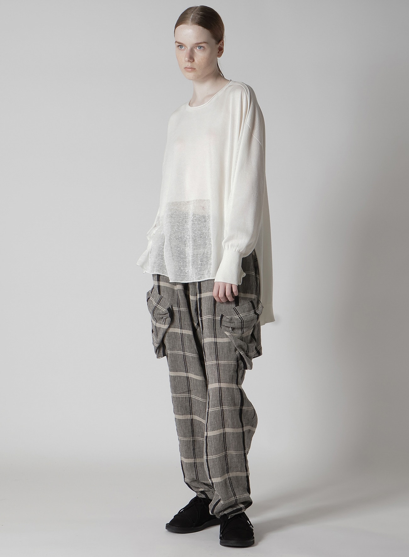 MULTI MATERIAL SHEER JERSEY LOOSE BIG PULLOVER