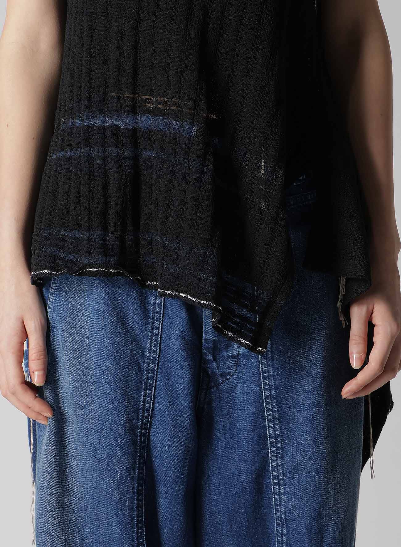 DROP NEEDLE RIB STRIPE ASYMMETRIC HEM PULLOVER