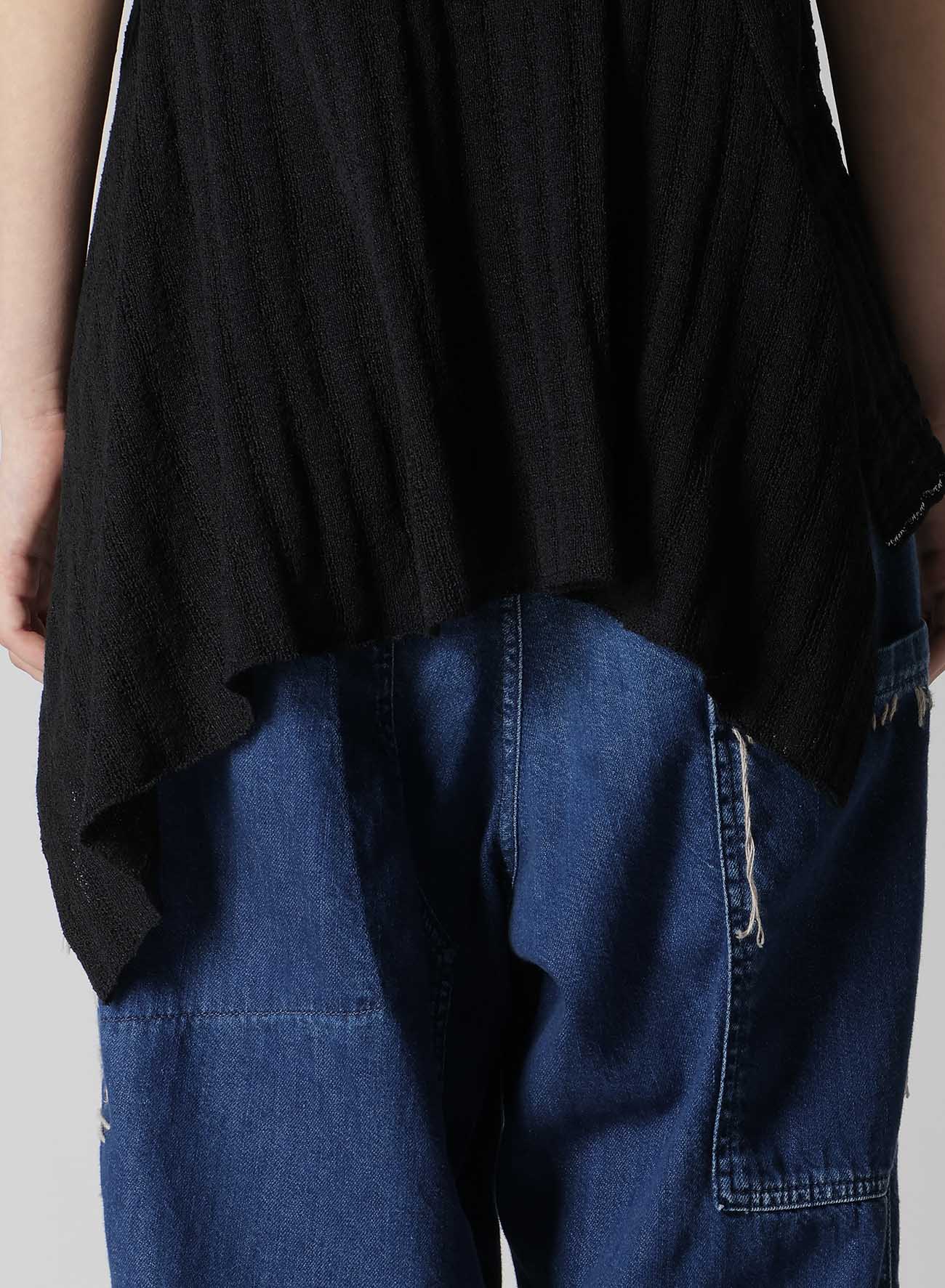 DROP NEEDLE RIB STRIPE ASYMMETRIC HEM PULLOVER