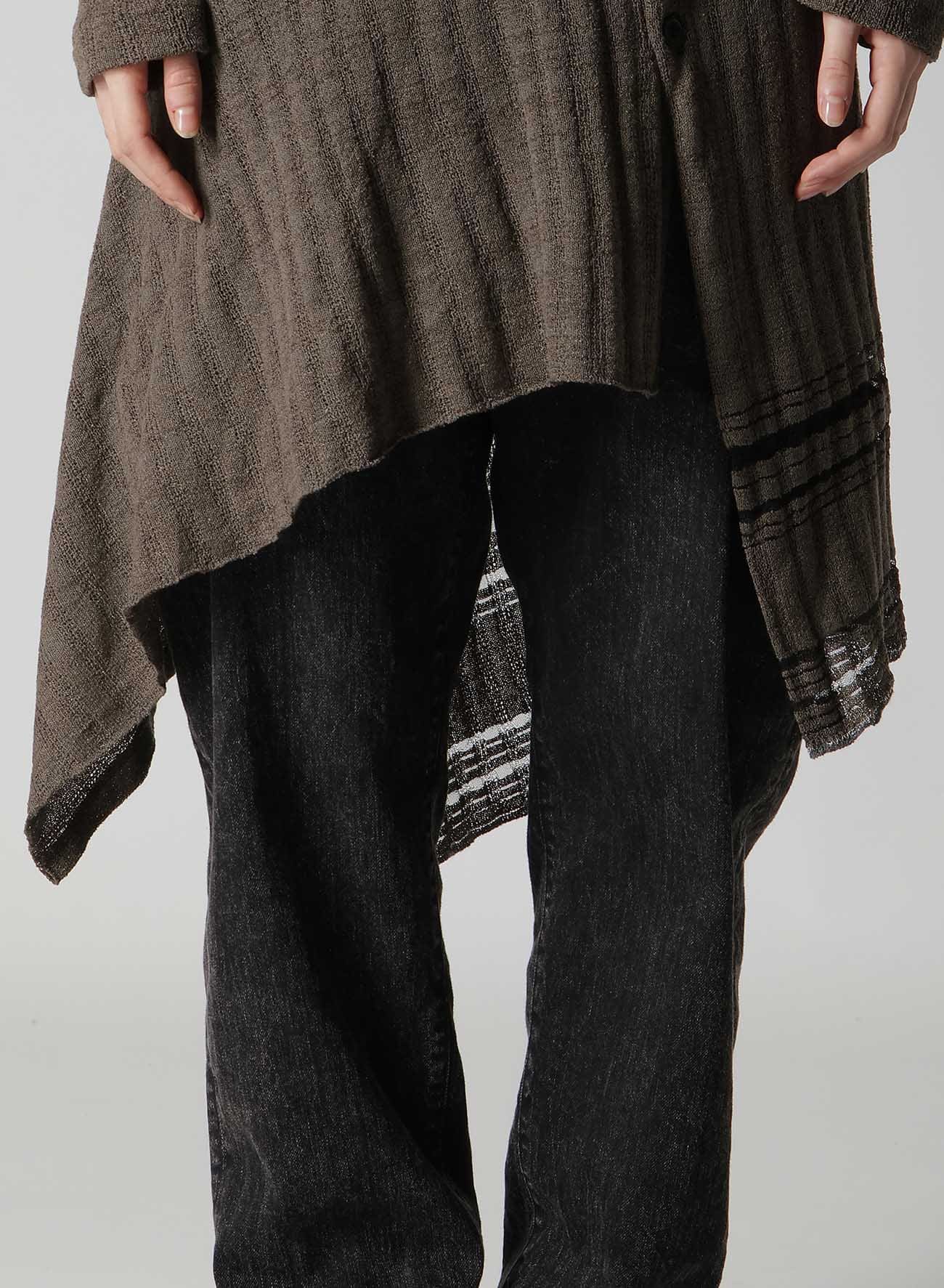 DROP NEEDLE RIB STRIPE ASYMMETRIC LONG CARDIGAN