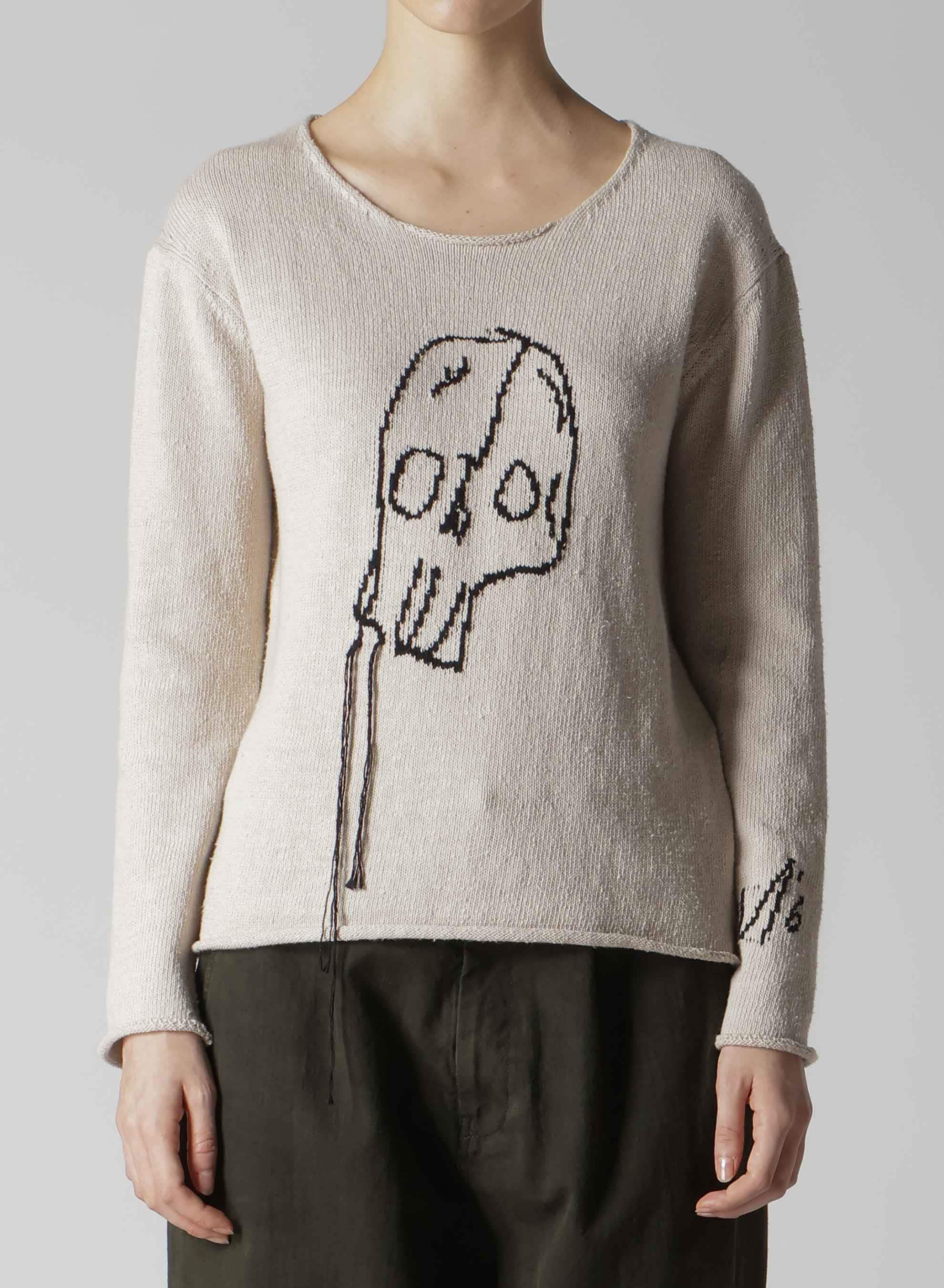 JERSEY INTARSIA SKULL ROUND NECK PULLOVER