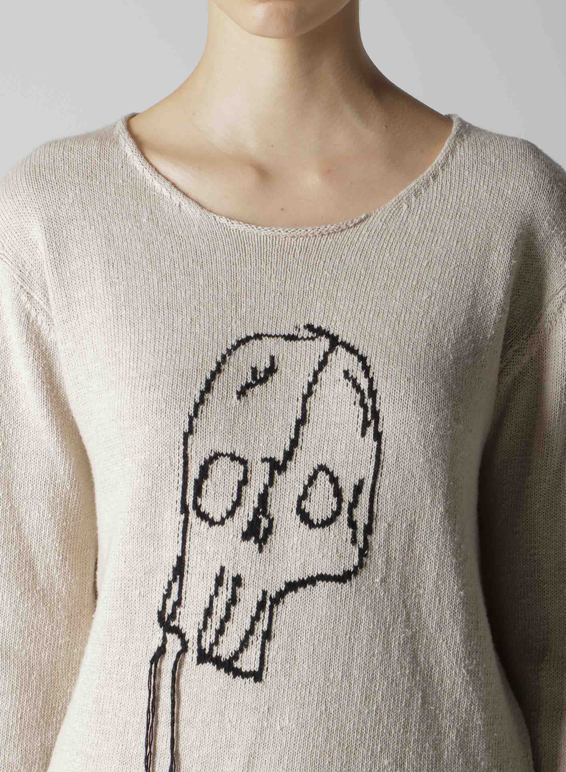 JERSEY INTARSIA SKULL ROUND NECK PULLOVER