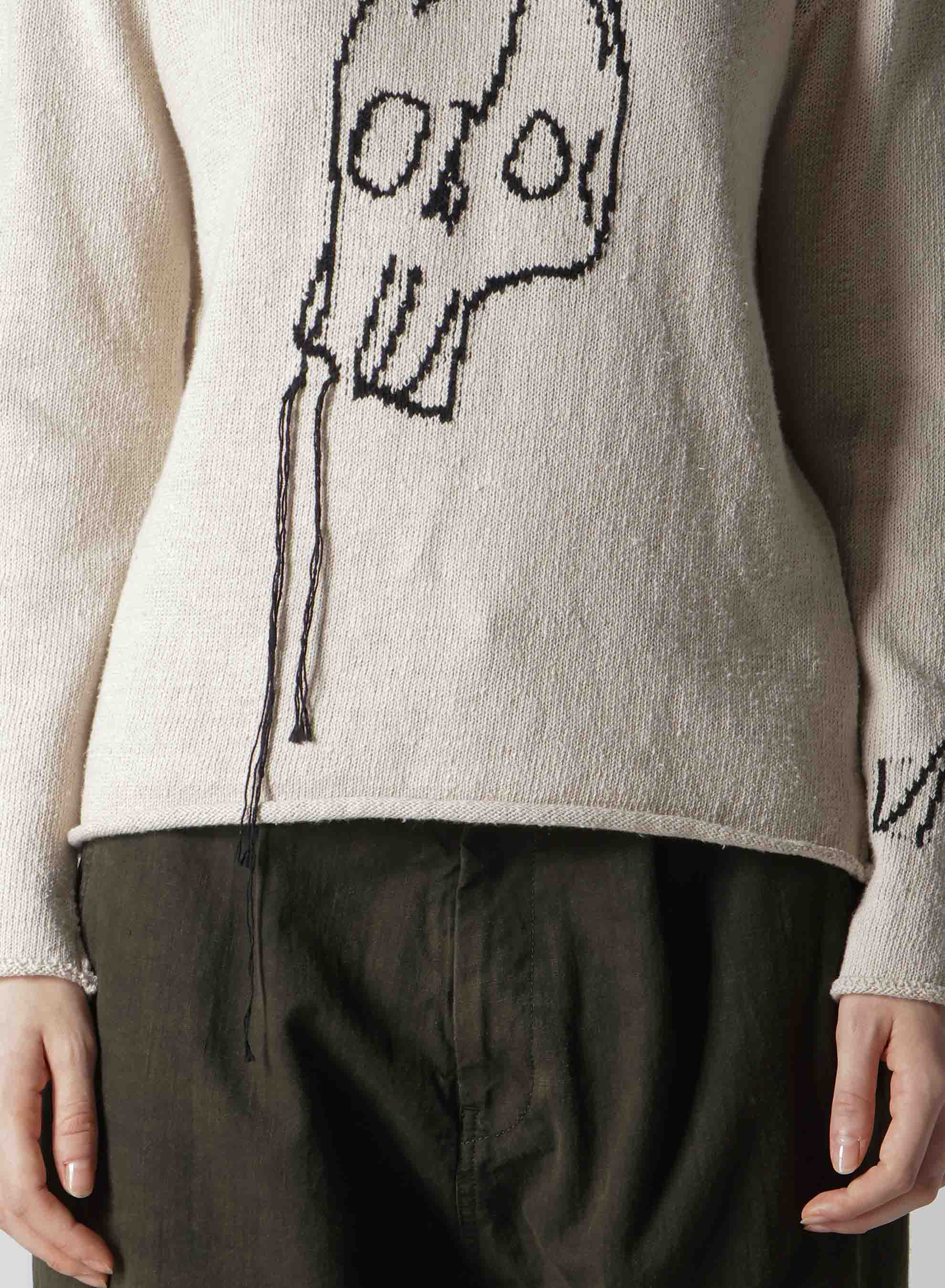 JERSEY INTARSIA SKULL ROUND NECK PULLOVER