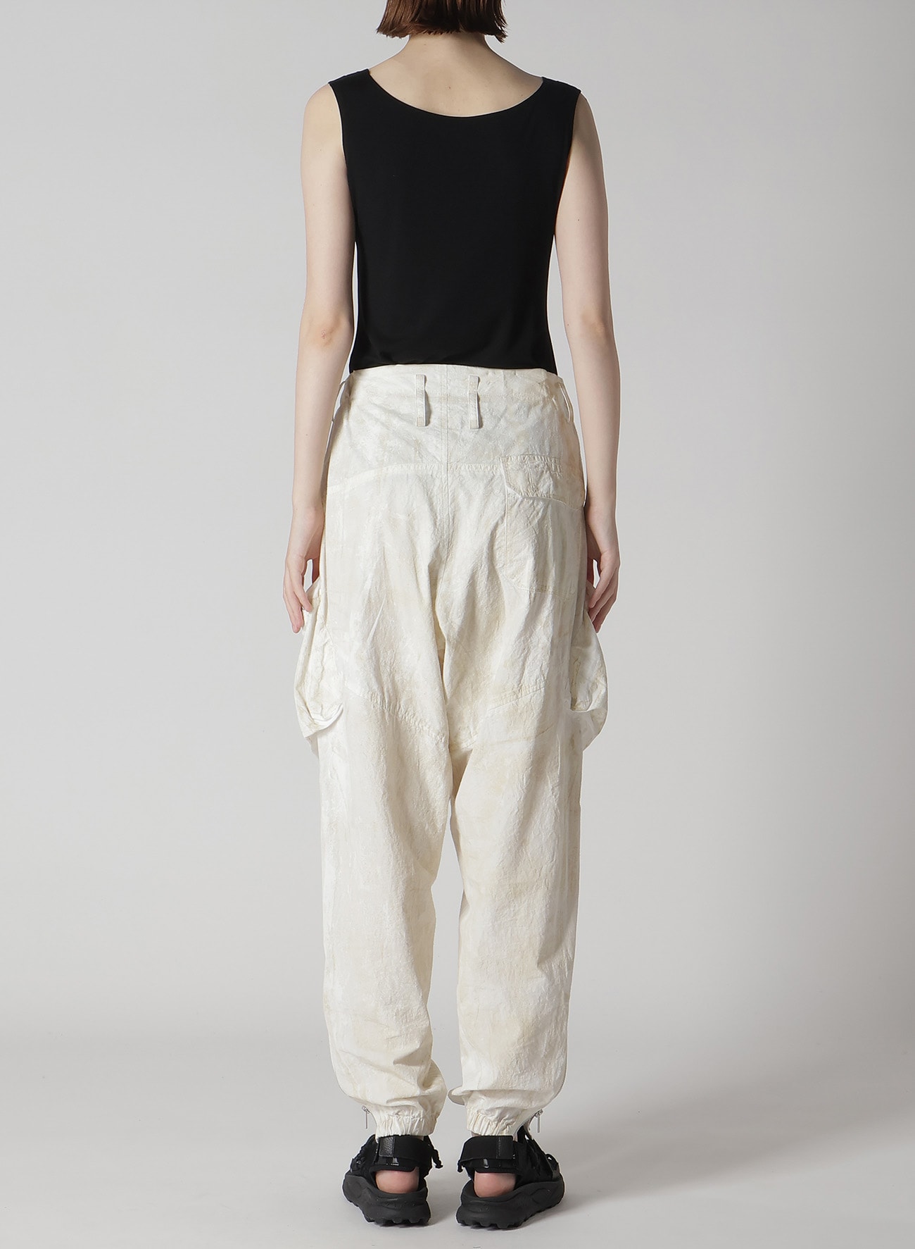 COTTON LINEN DUMP ROOLER PRINTING ZIP POCKET PANTS