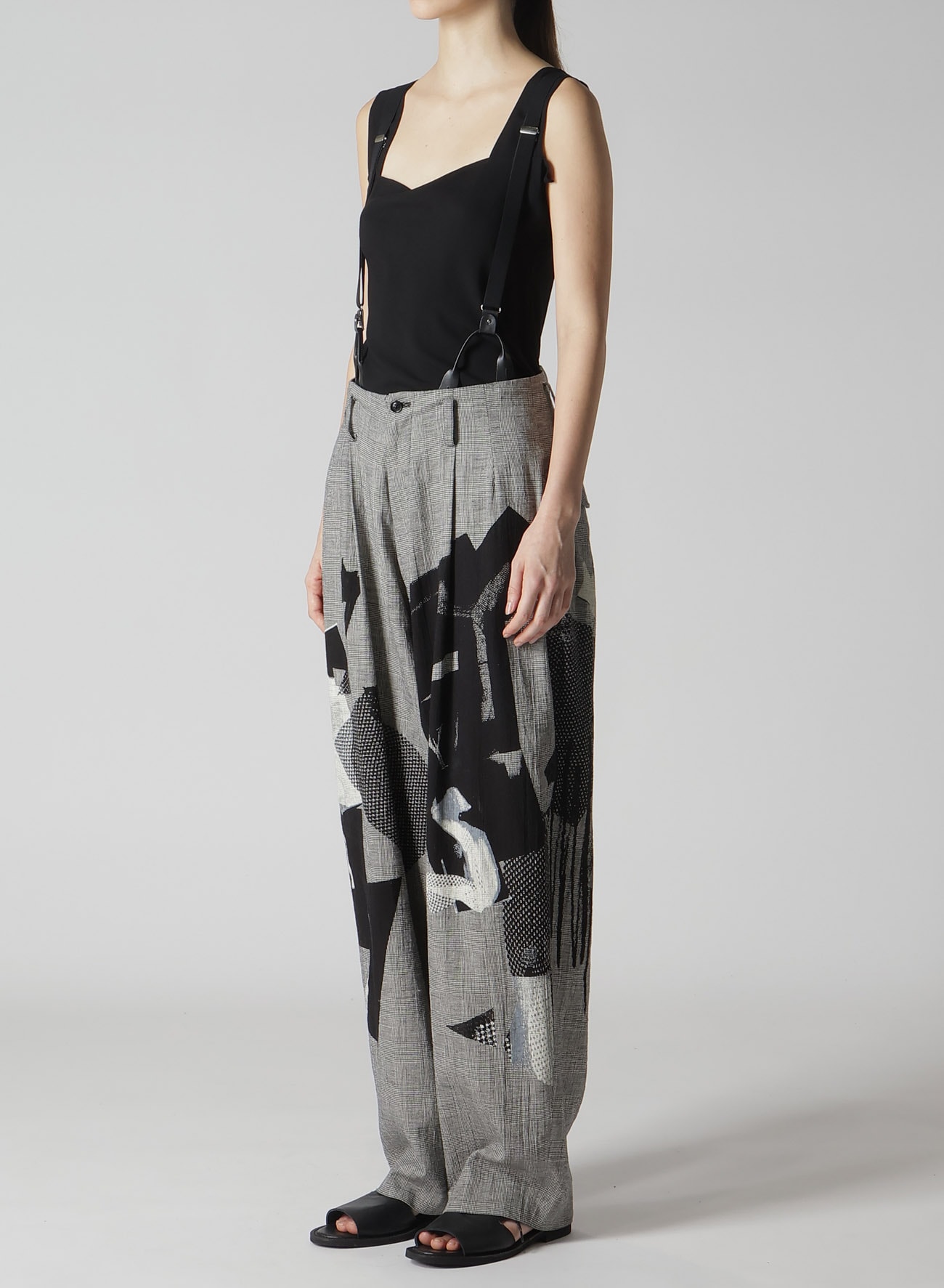 C/LI PLAID COLLAGE SUSPENDER PANTS