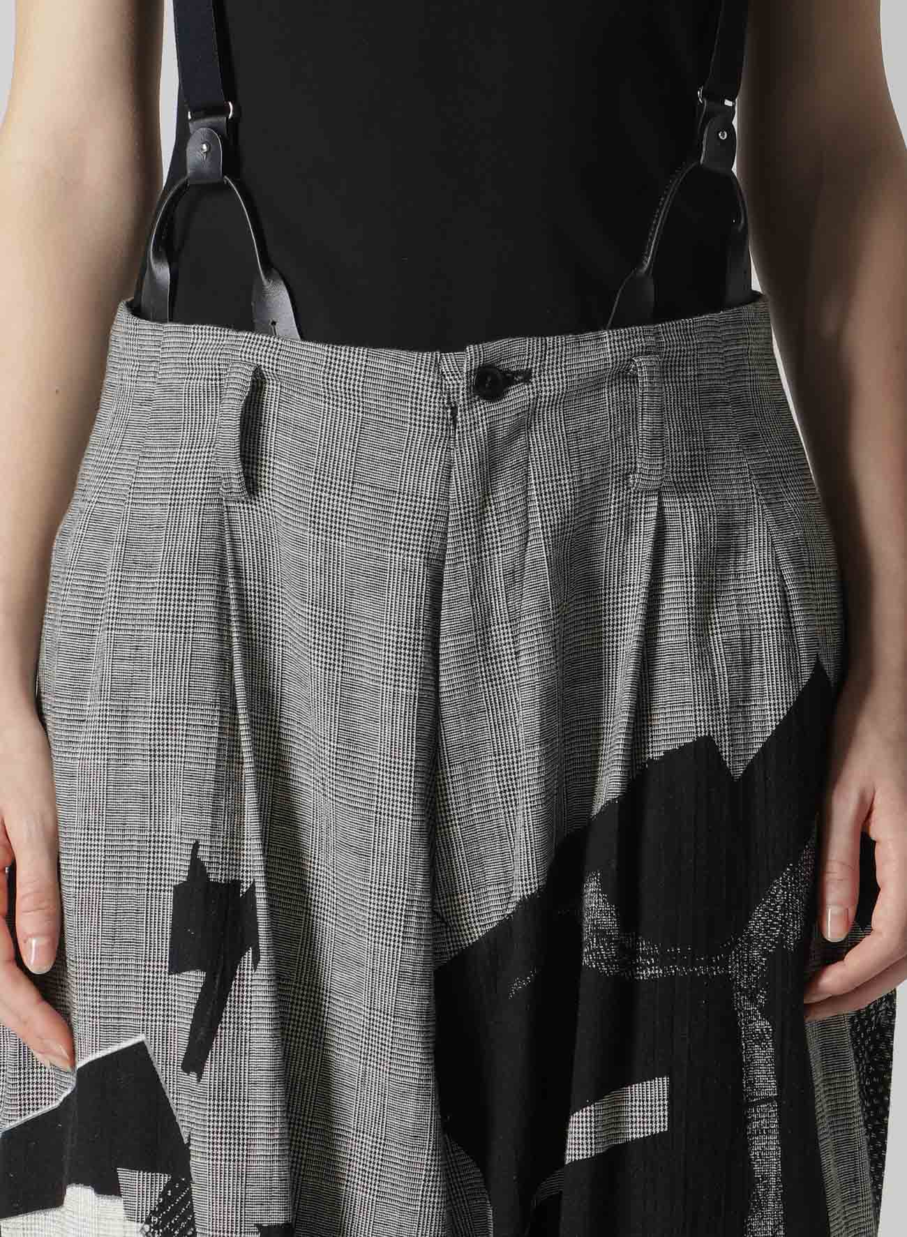 C/LI PLAID COLLAGE SUSPENDER PANTS